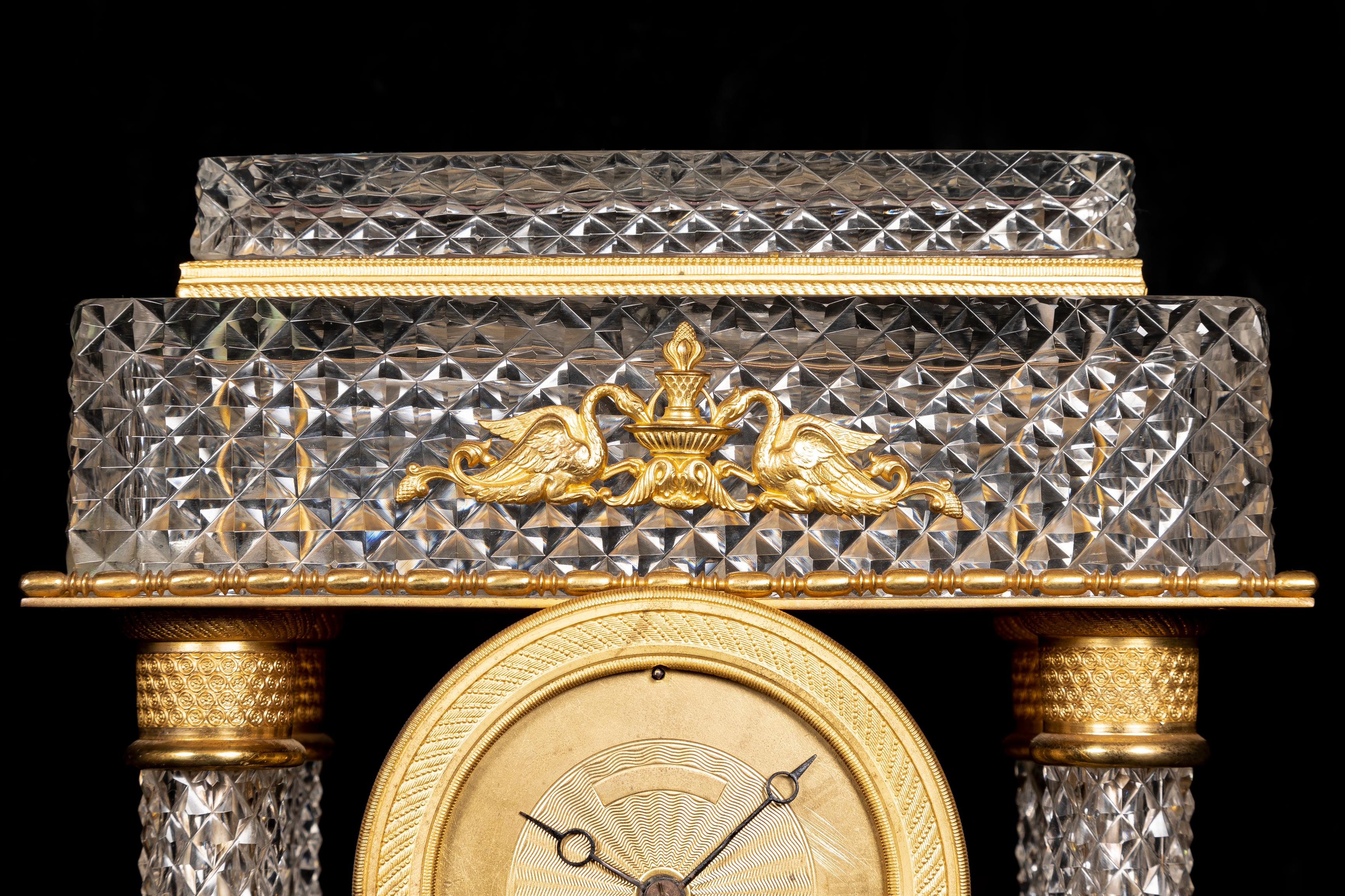 French 19th Century Baccarat Crystal and Ormolu Empire Style Mantel Clock For Sale 1
