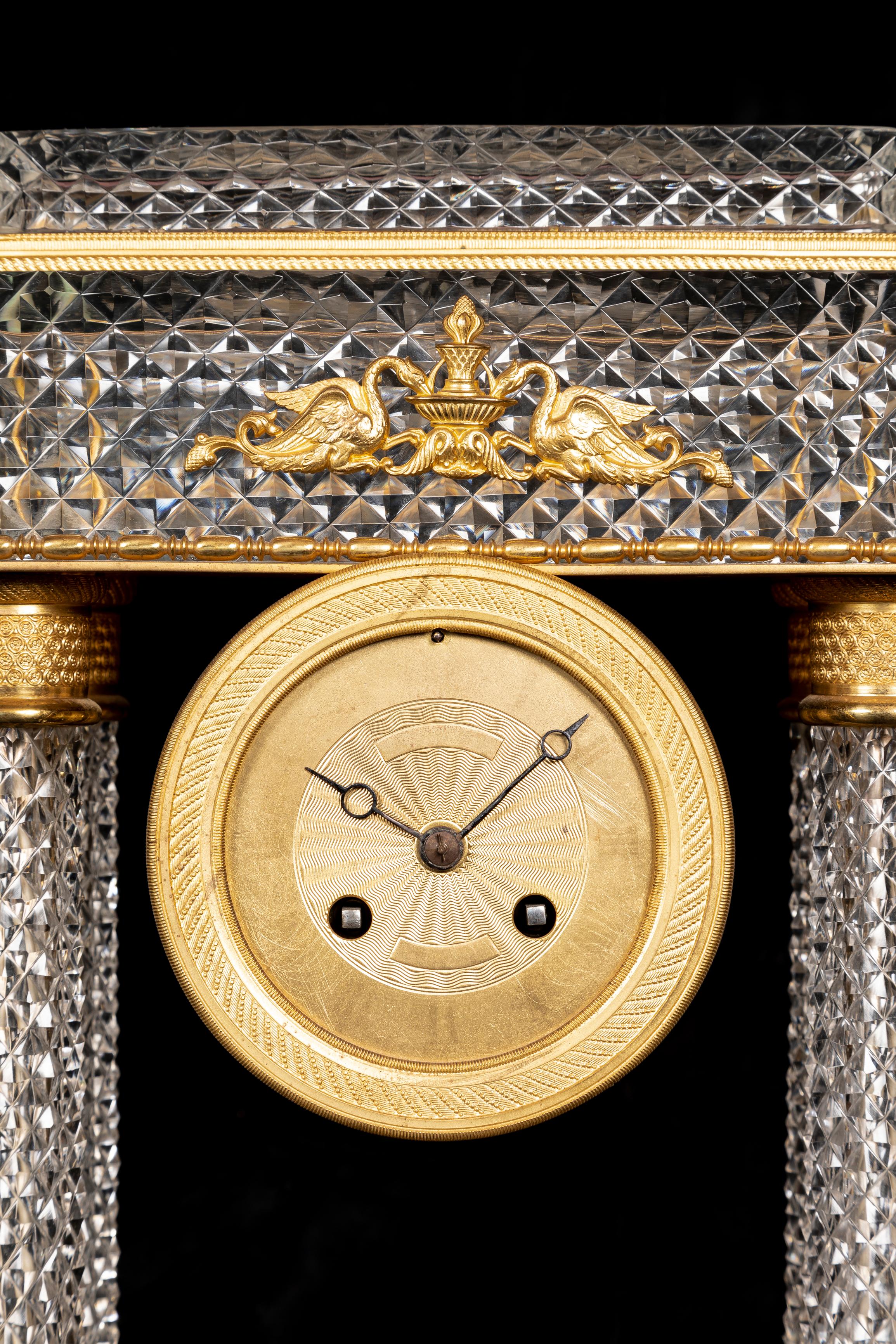 French 19th Century Baccarat Crystal and Ormolu Empire Style Mantel Clock For Sale 2