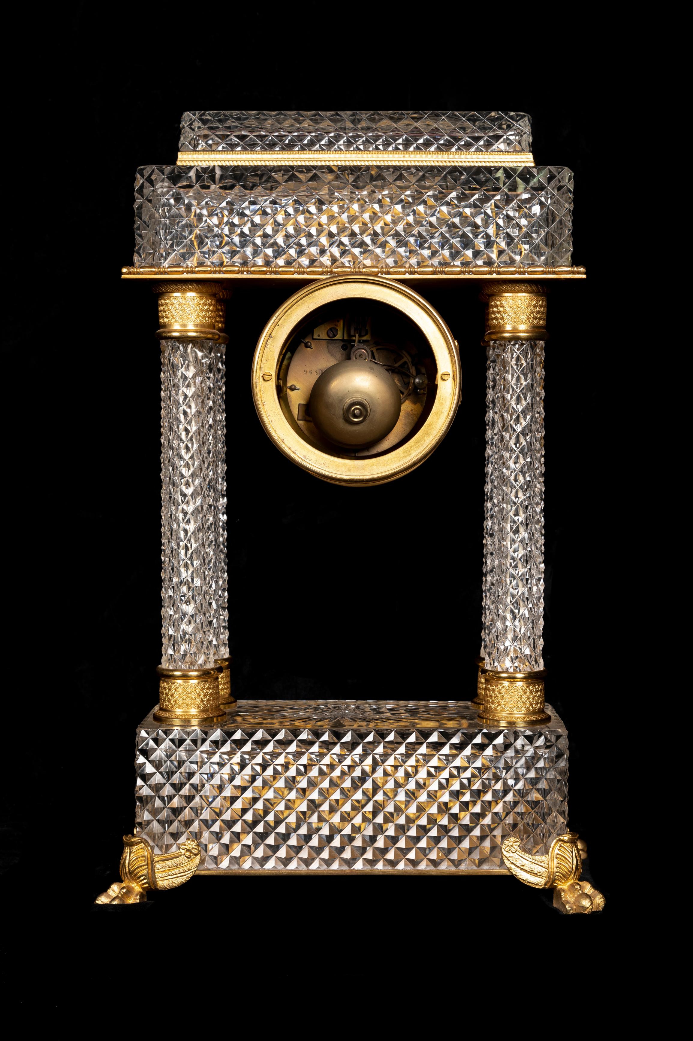 French 19th Century Baccarat Crystal and Ormolu Empire Style Mantel Clock For Sale 4