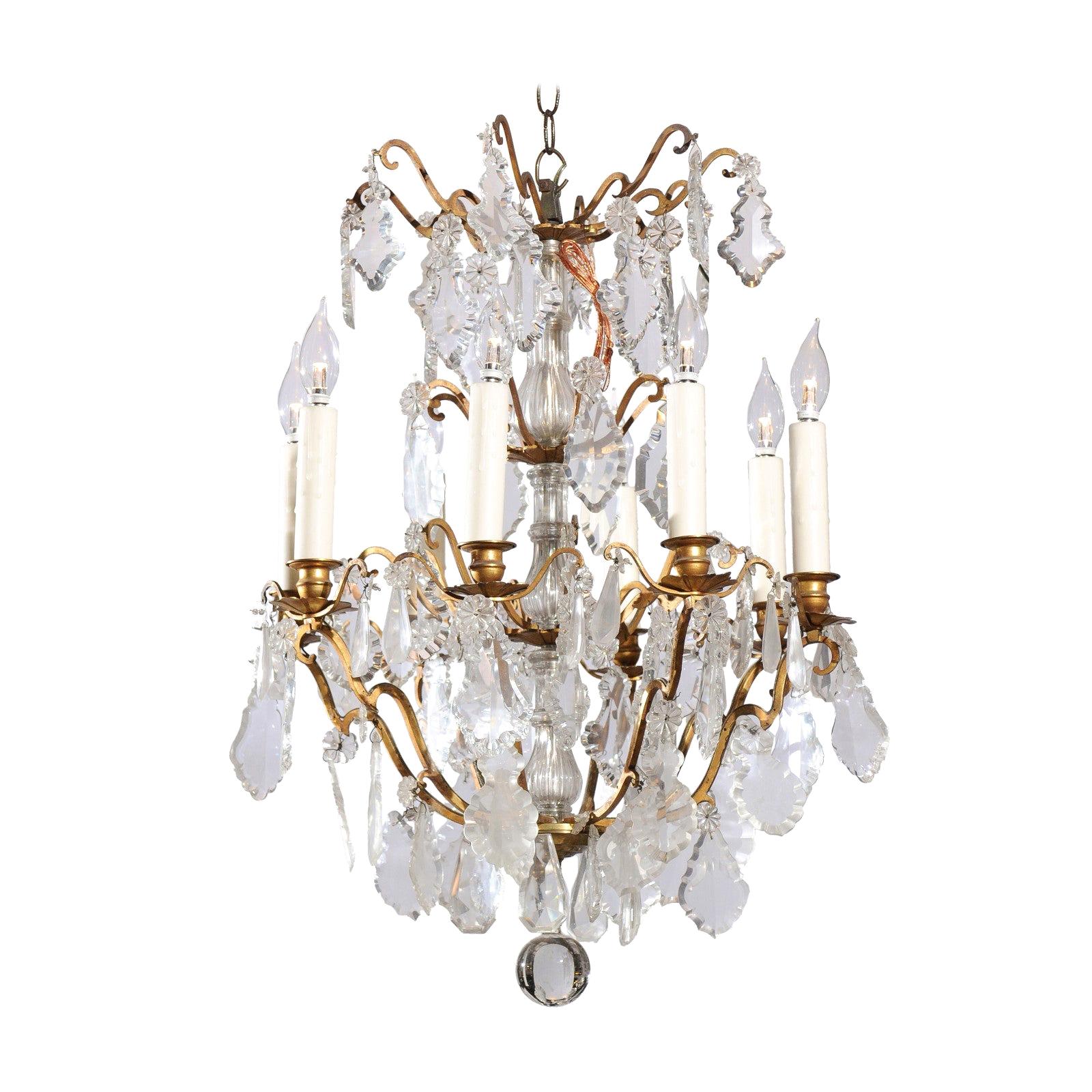 French 19th Century Baccarat Crystal Eight-Light Chandelier with Brass Armature
