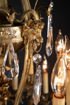 French 19th Century Baccarat Napoleon III Chandelier, Bronze d’Ore, Ram Heads