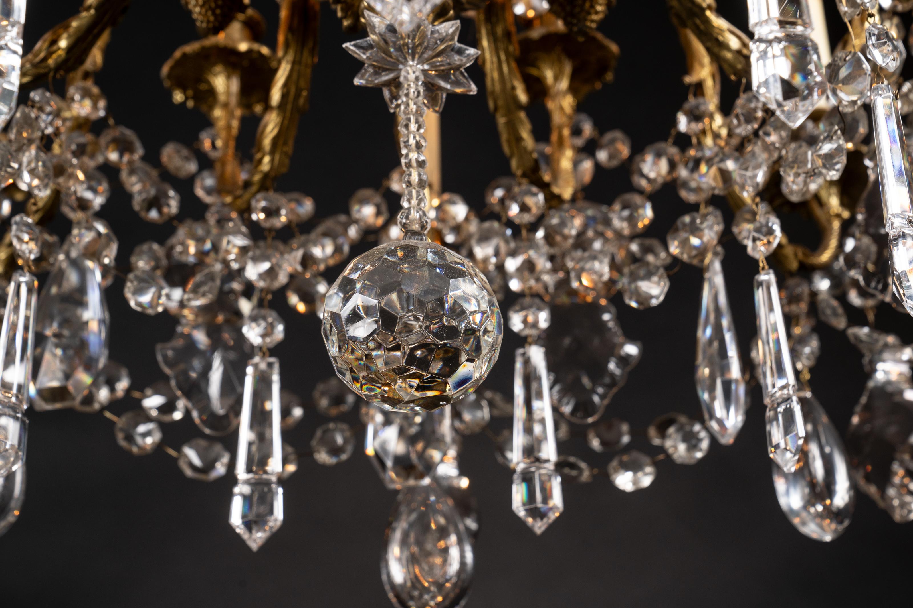 Gold Plate French 19th Century Baccarat Napoleon III Chandelier, Bronze d’Ore, Ram Heads For Sale