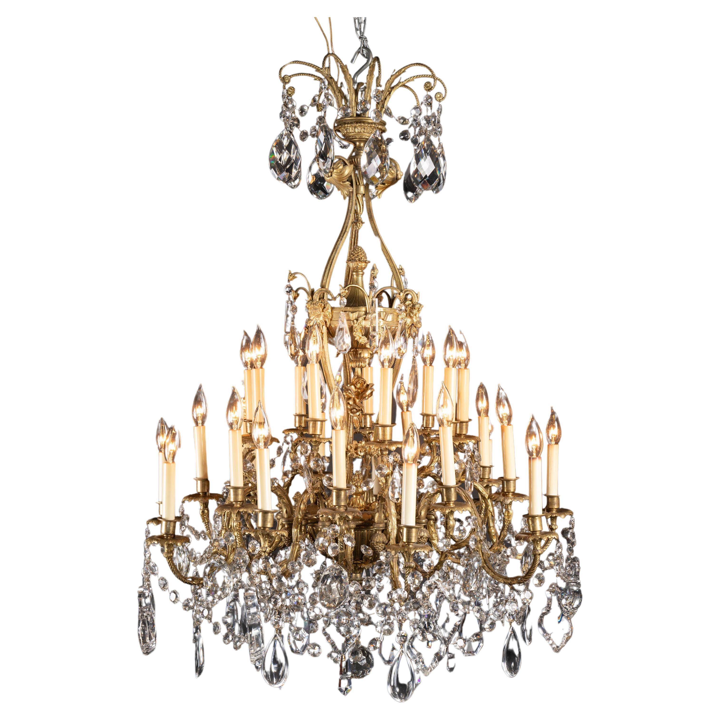 French 19th Century Baccarat Napoleon III Chandelier, Bronze d’Ore, Ram Heads For Sale