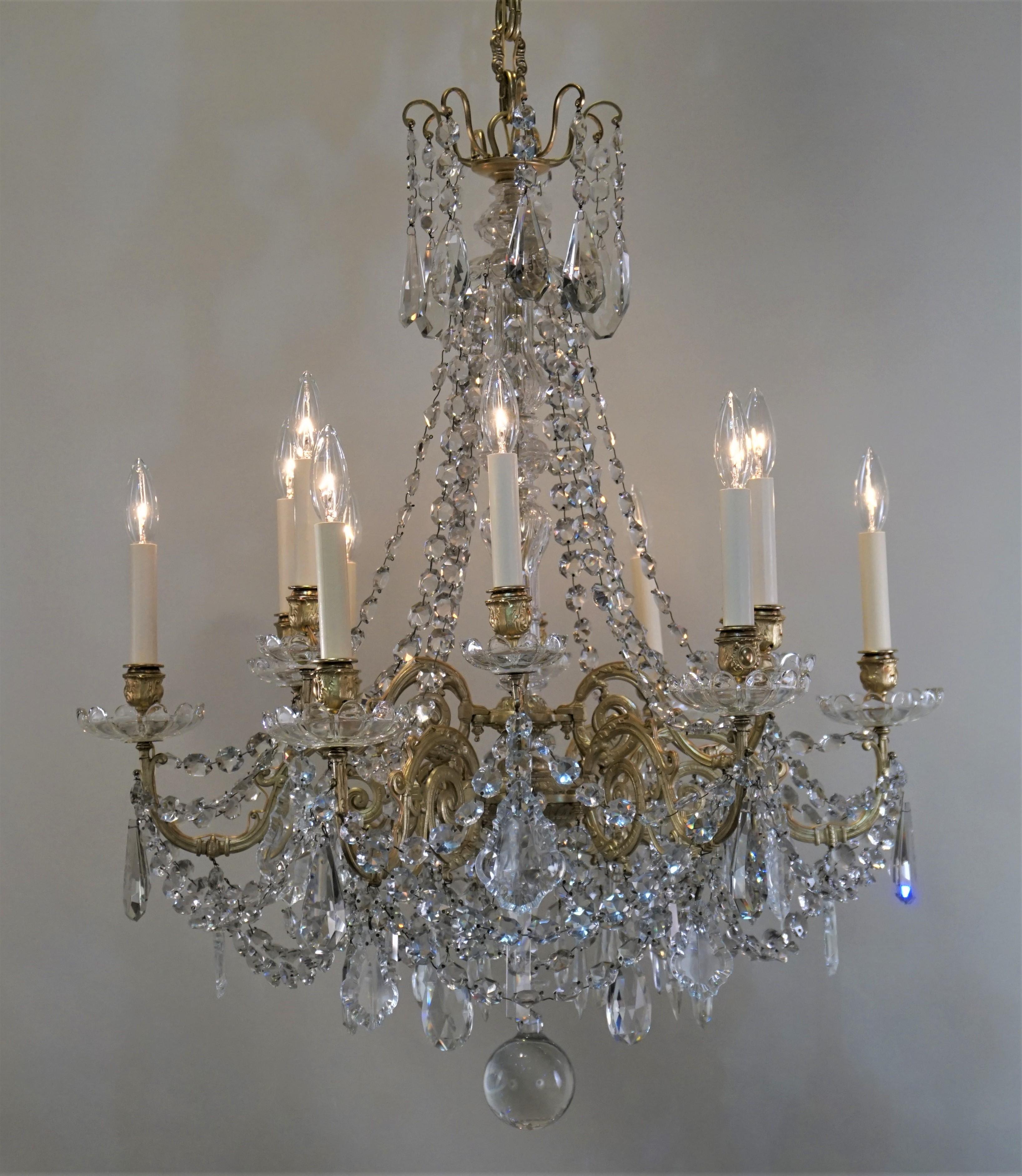 French 19th Century Baccarat Style Crystal and Bronze Chandelier In Good Condition In Fairfax, VA
