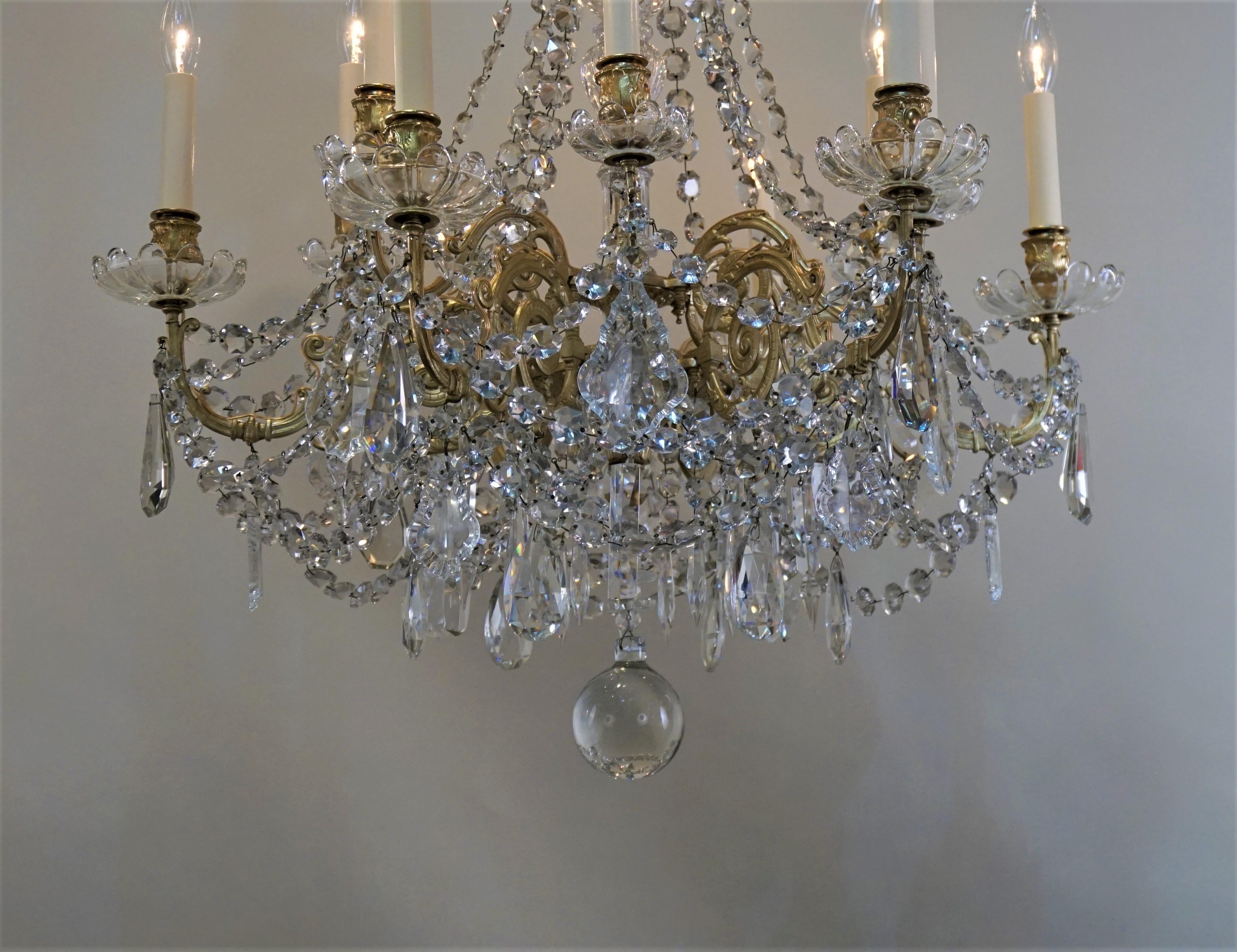 French 19th Century Baccarat Style Crystal and Bronze Chandelier 2