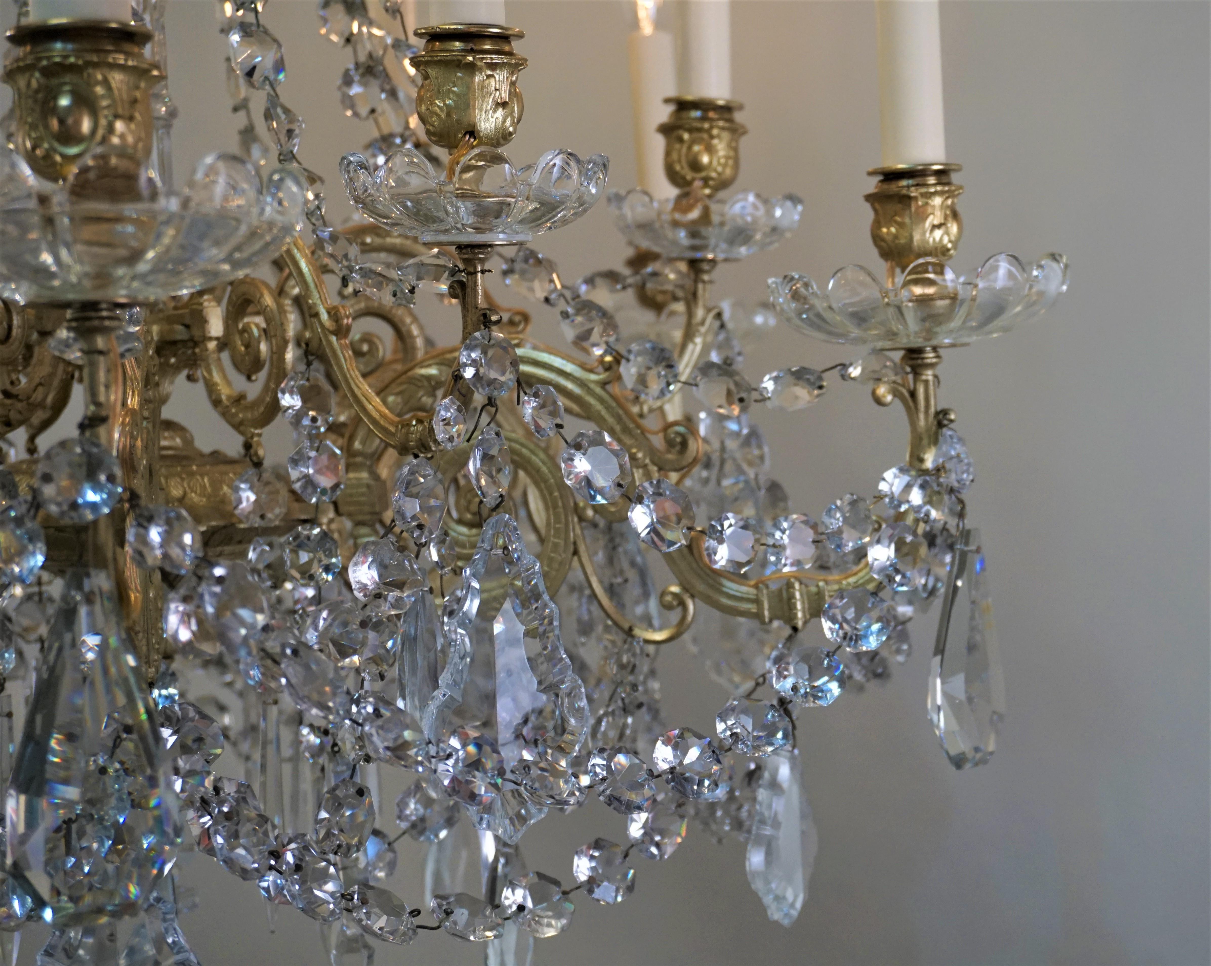 French 19th Century Baccarat Style Crystal and Bronze Chandelier 3