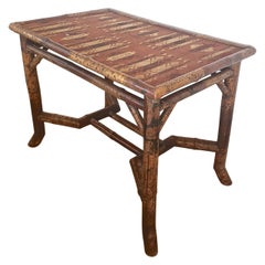 French 19th Century Bamboo and Cloth Occasional Table by Perret and Vibert