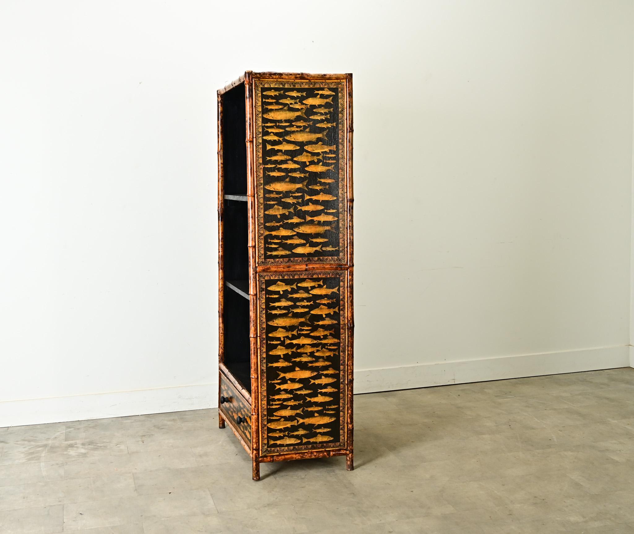 French 19th Century Bamboo & Decoupage Bookcase For Sale 8