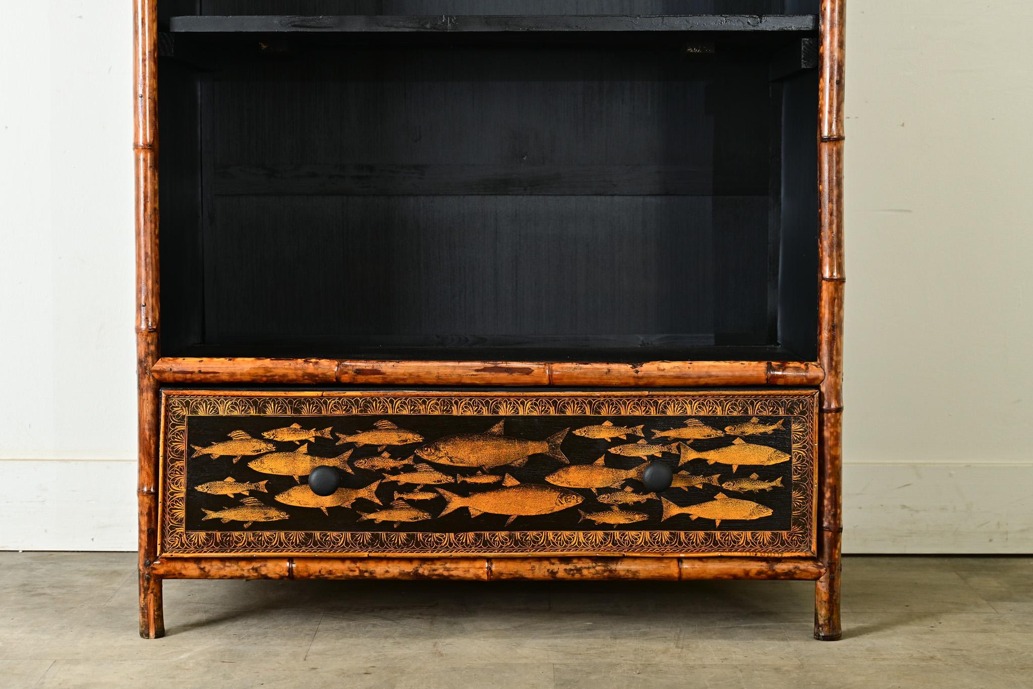 Other French 19th Century Bamboo & Decoupage Bookcase For Sale
