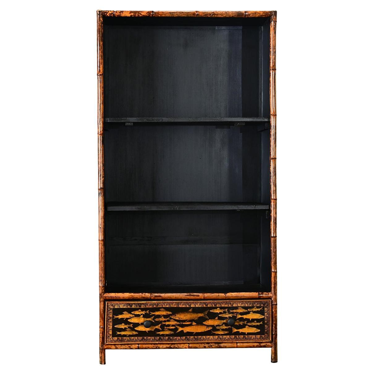 French 19th Century Bamboo & Decoupage Bookcase For Sale