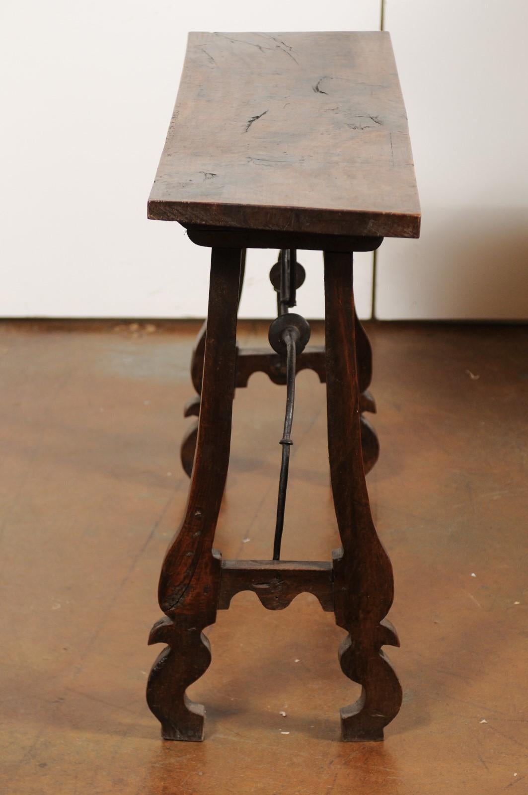 French 19th Century Baroque Walnut Console Table with Lyre Legs and Stretcher im Zustand „Gut“ in Atlanta, GA