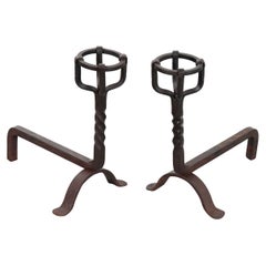 French 19th Century Basket Top Andirons