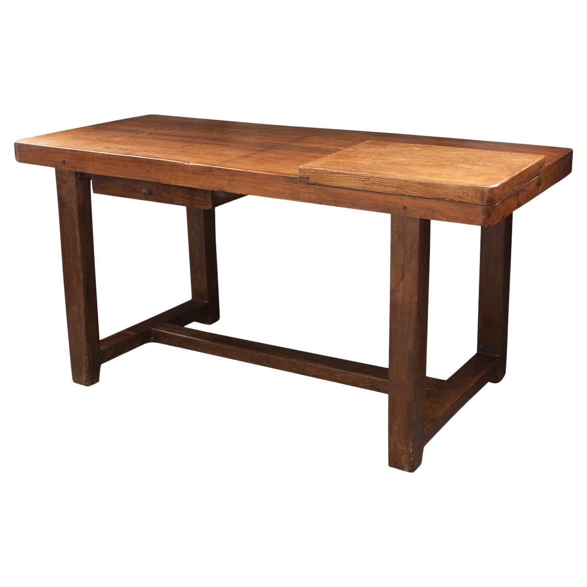French 19th Century Beech and Oak Worktable from Burgundy