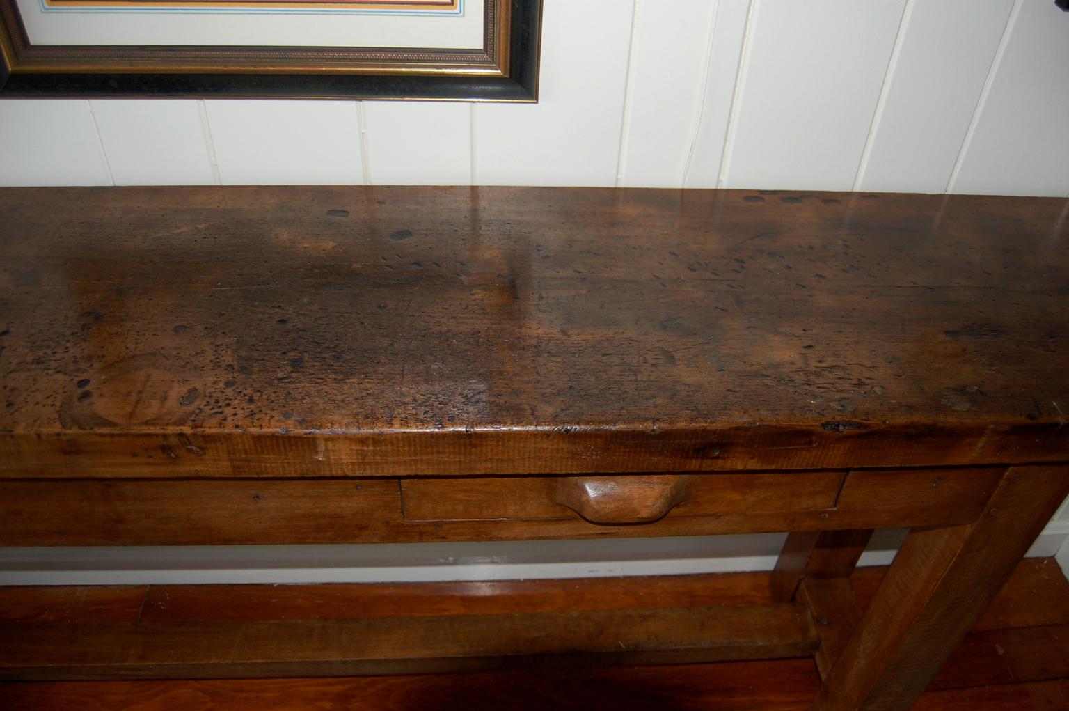 Industrial French 19th Century Beech Shoemaker's Bench Square Legs H Stretcher For Sale