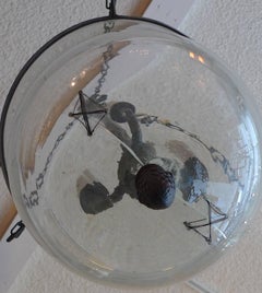 French 19th Century Bell Jar Pendant with Iron Chain Fittings and Finial