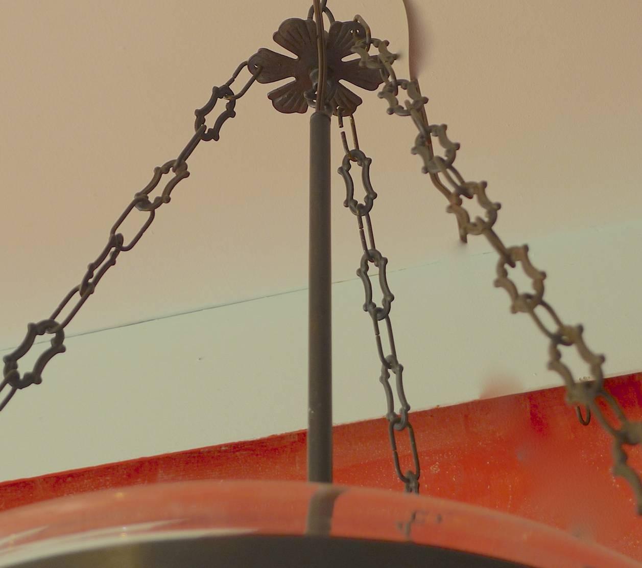 French 19th Century Bell Jar Pendant with Iron Chain Fittings and Finial 4