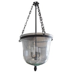 French 19th Century Bell Jar Pendant with Iron Chain Fittings and Finial