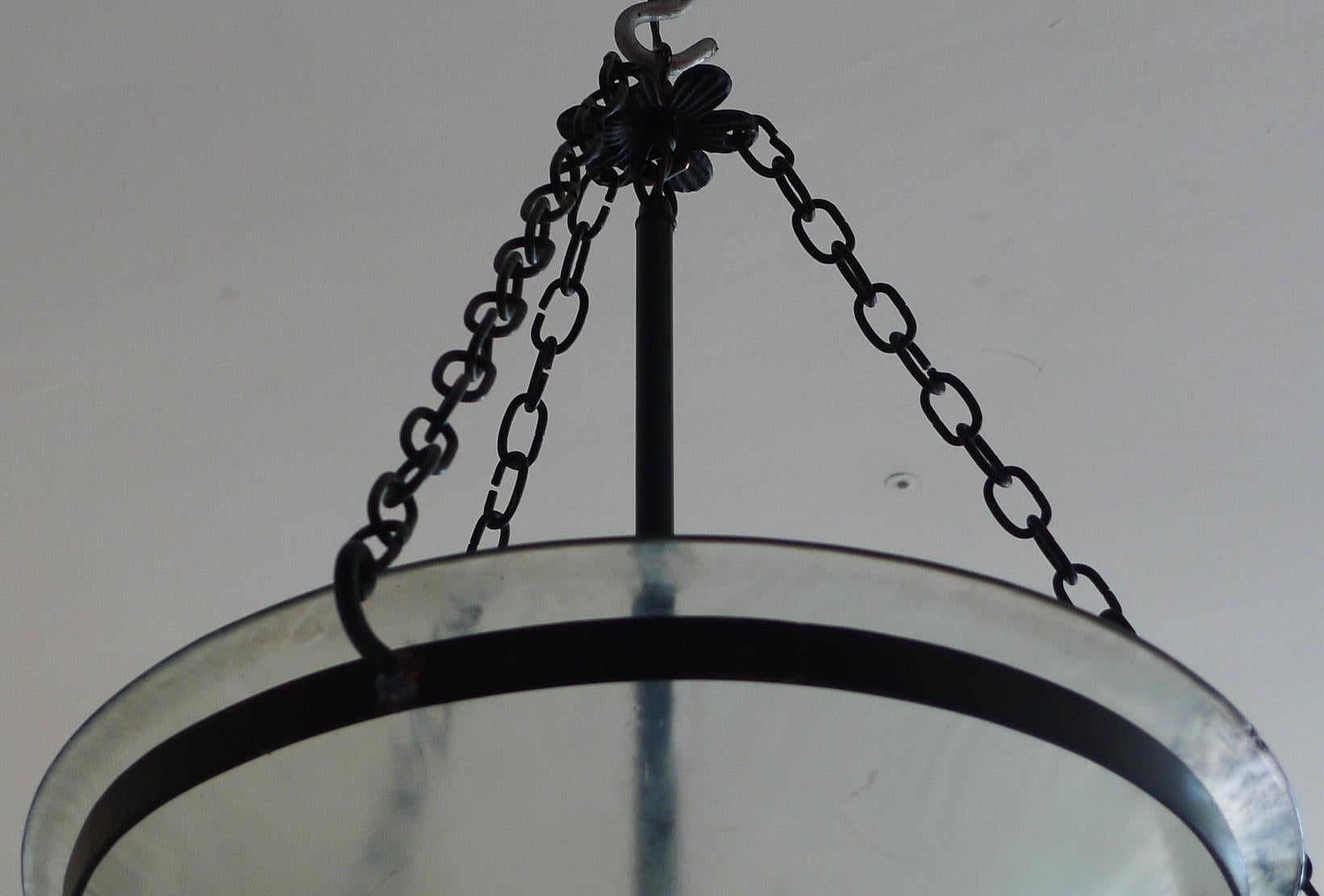French 19th Century Bell Jar Pendant with Iron Chain Fittings and Frosted Glass 9