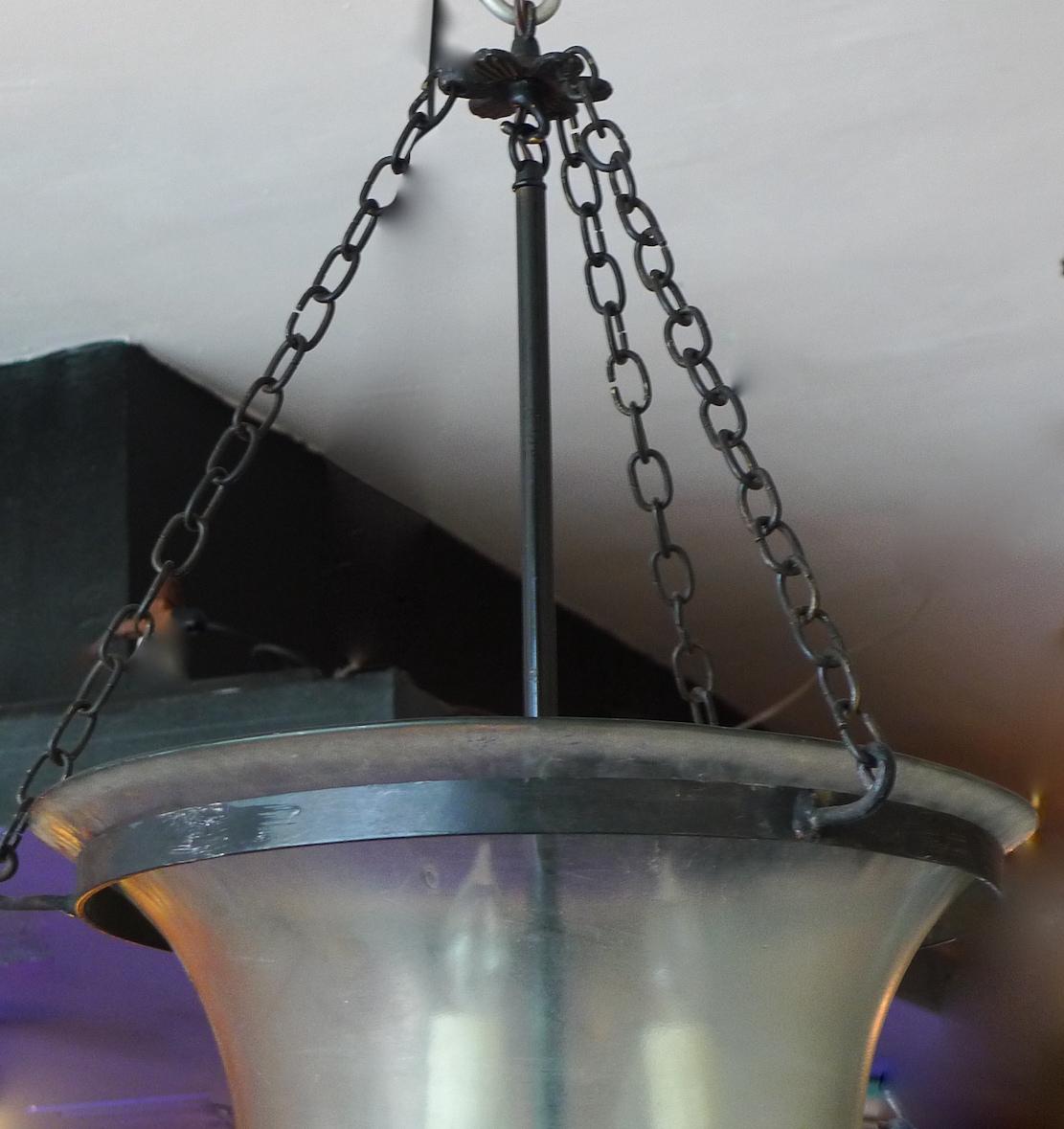French 19th Century Bell Jar Pendant with Iron Chain Fittings and Frosted Glass In Distressed Condition In Santa Monica, CA
