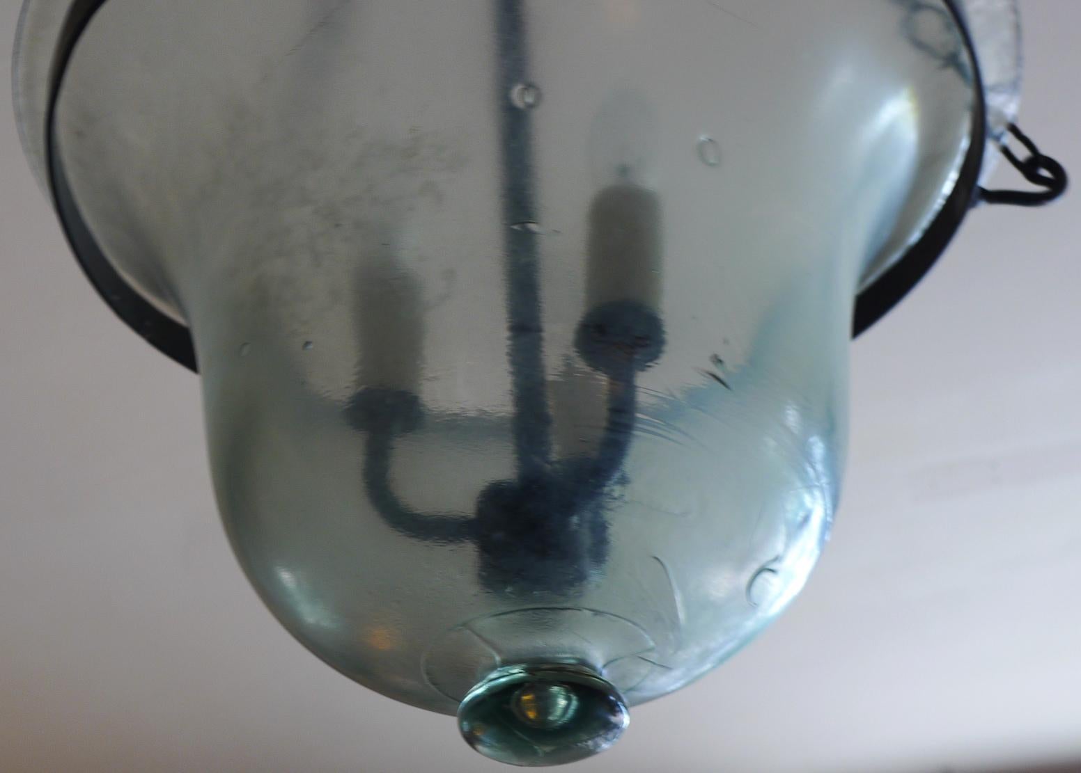 French 19th Century Bell Jar Pendant with Iron Chain Fittings and Frosted Glass 2