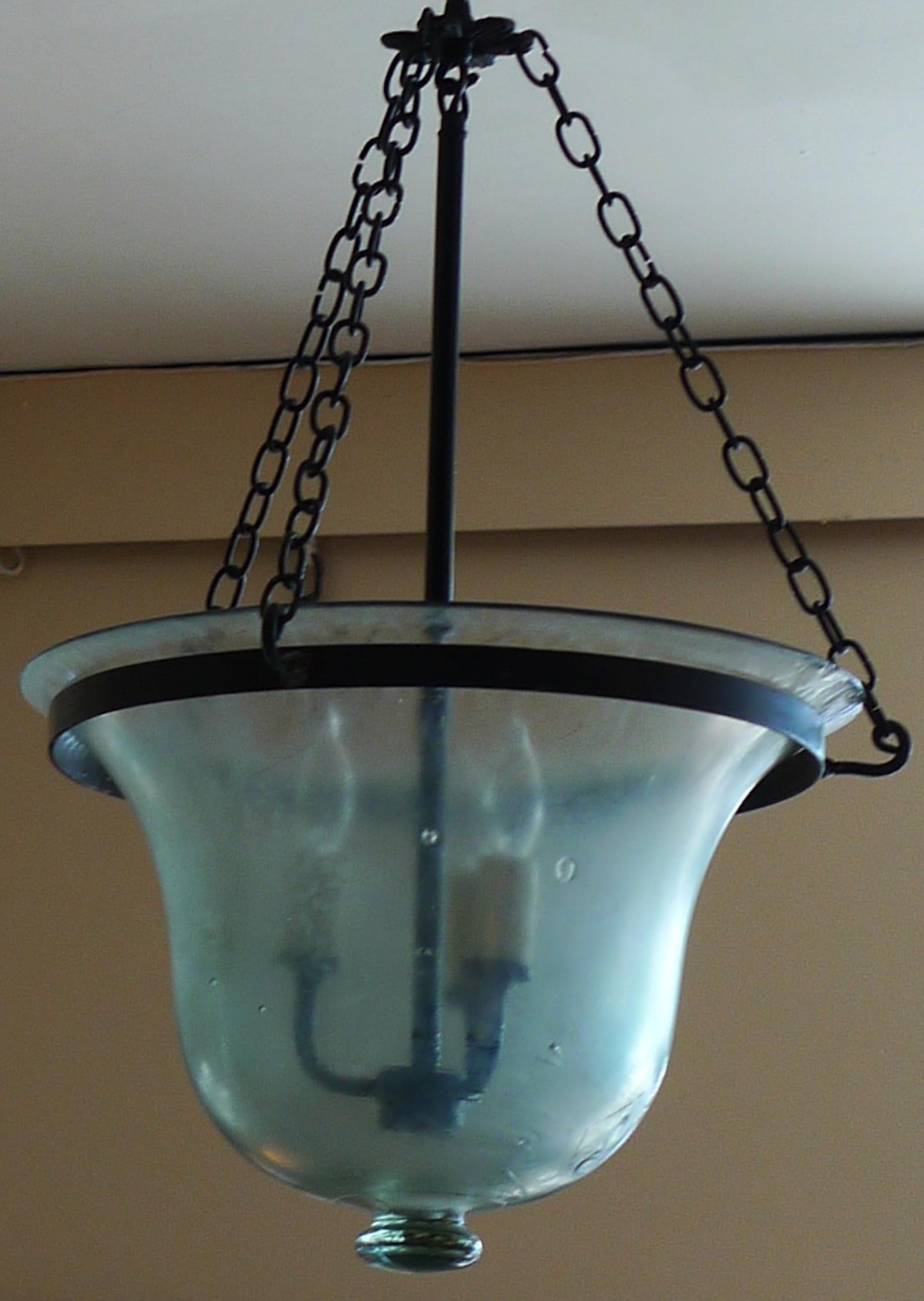 French 19th Century Bell Jar Pendant with Iron Chain Fittings and Frosted Glass 3
