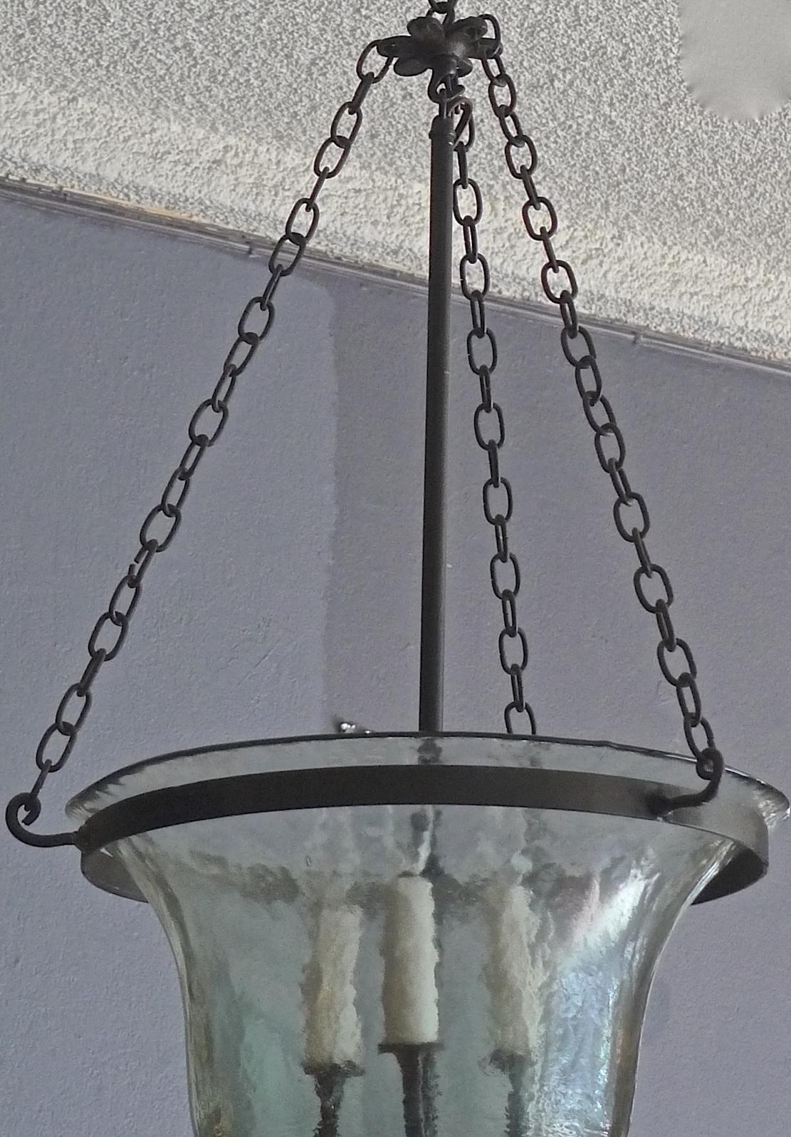 French 19th Century Bell Jar Pendant with Iron Chain Fittings and Frosted Glass 4