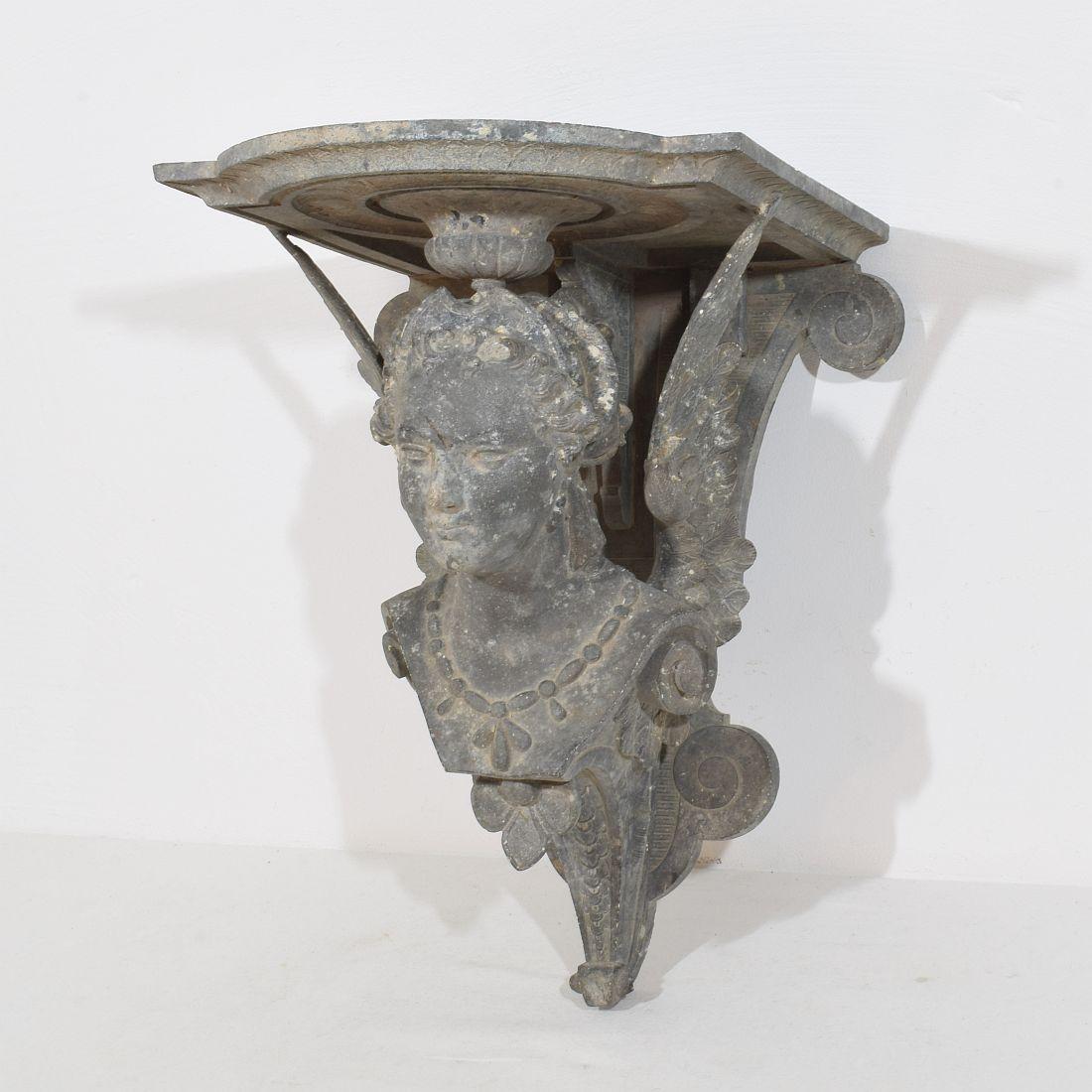 Belle Époque French 19th Century  Belle Epoque Cast Zinc Alloy Wall Console/Pedestal For Sale