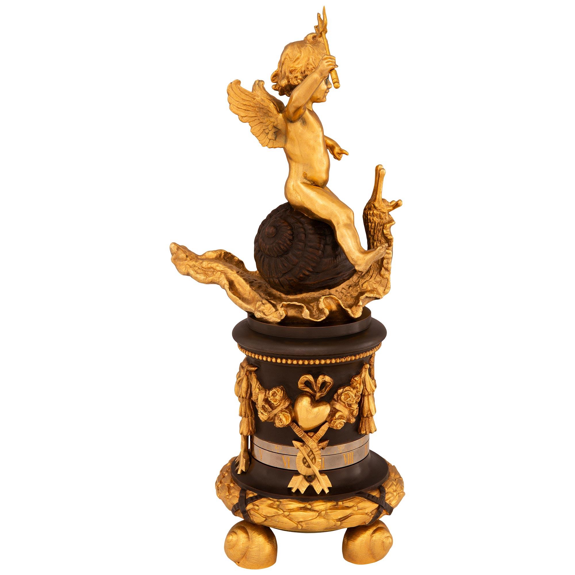 Belle Époque Horloge annuelle en bronze et bronze doré du 19e siècle, d'époque 