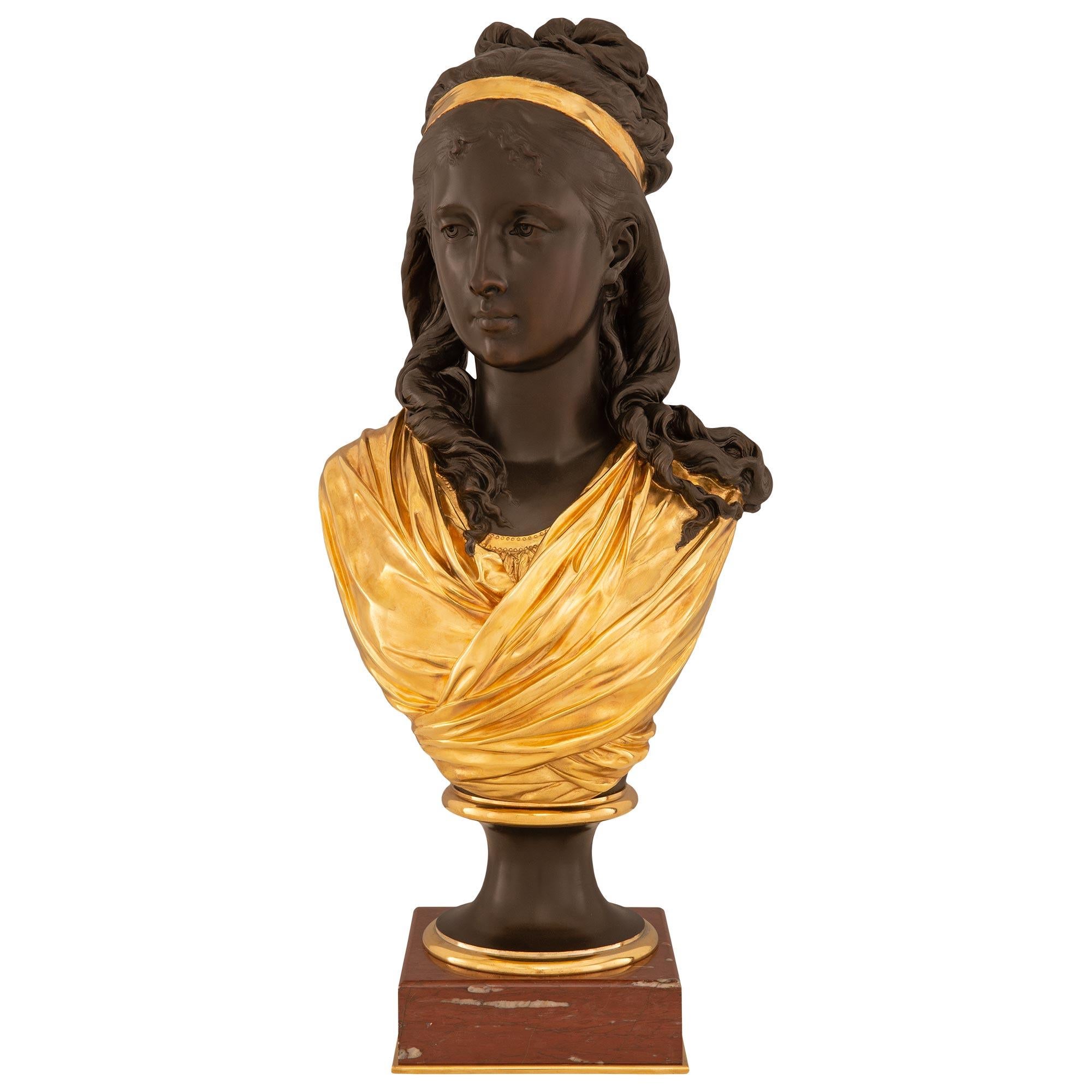 French 19th Century Belle Époque Period Bronze, Marble, and Ormolu Bust For Sale 6