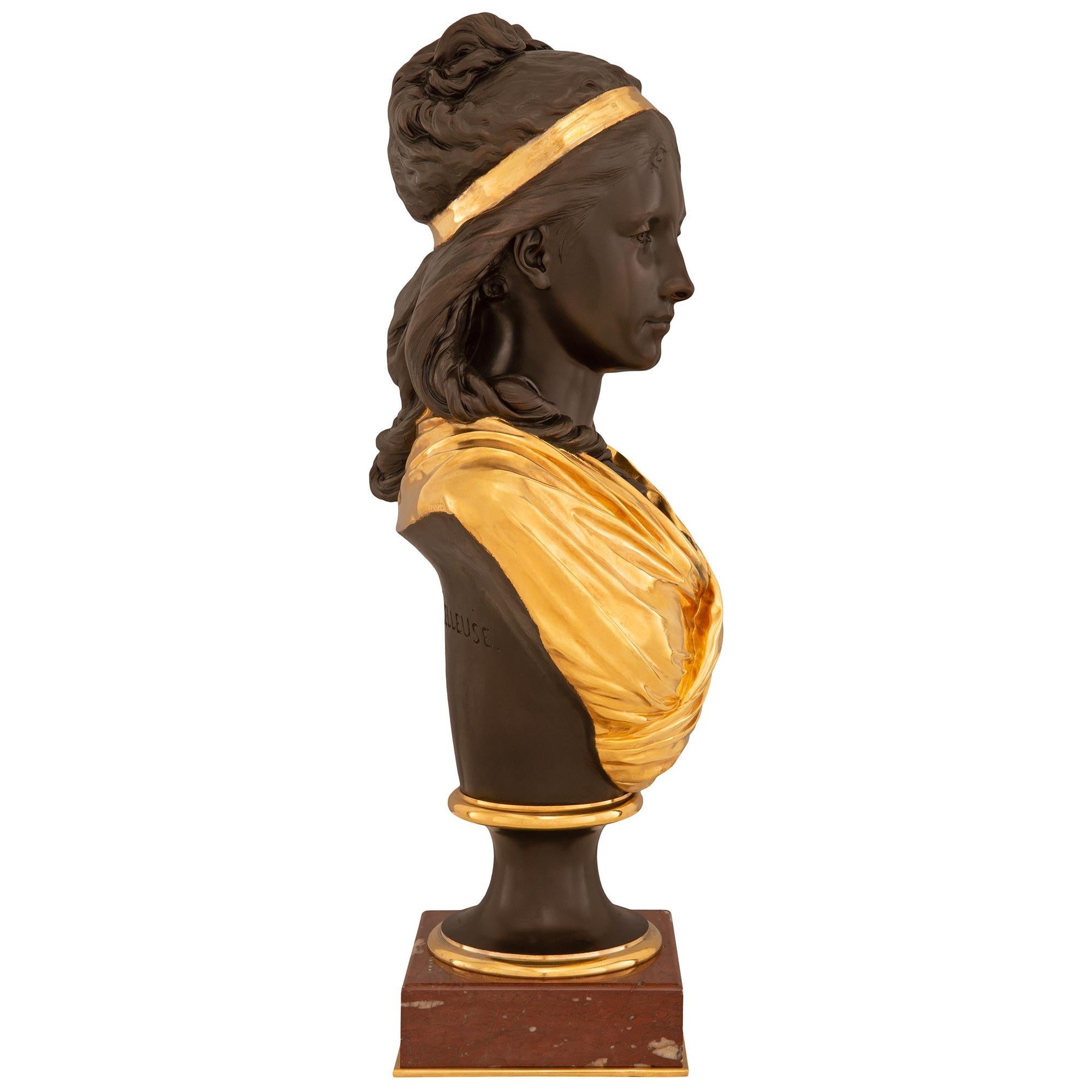 Patiné Buste en bronze, marbre et bronze doré d'époque Belle Époque du XIXe siècle en vente