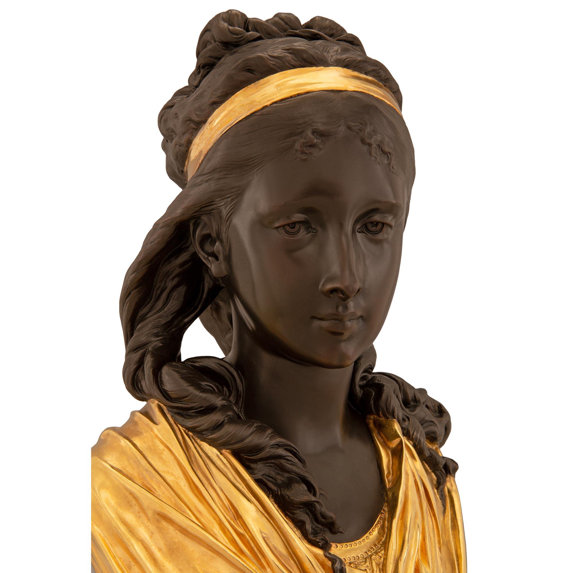 Buste en bronze, marbre et bronze doré d'époque Belle Époque du XIXe siècle Bon état - En vente à West Palm Beach, FL