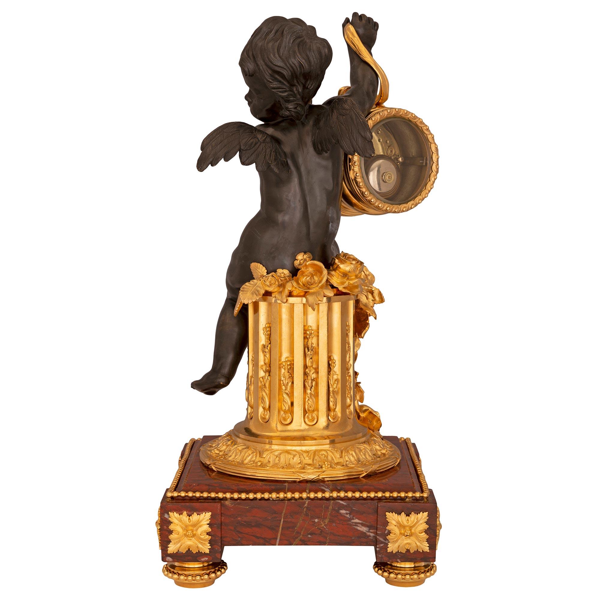 French 19th Century Belle Époque Period Bronze, Ormolu and Marble Clock For Sale 8