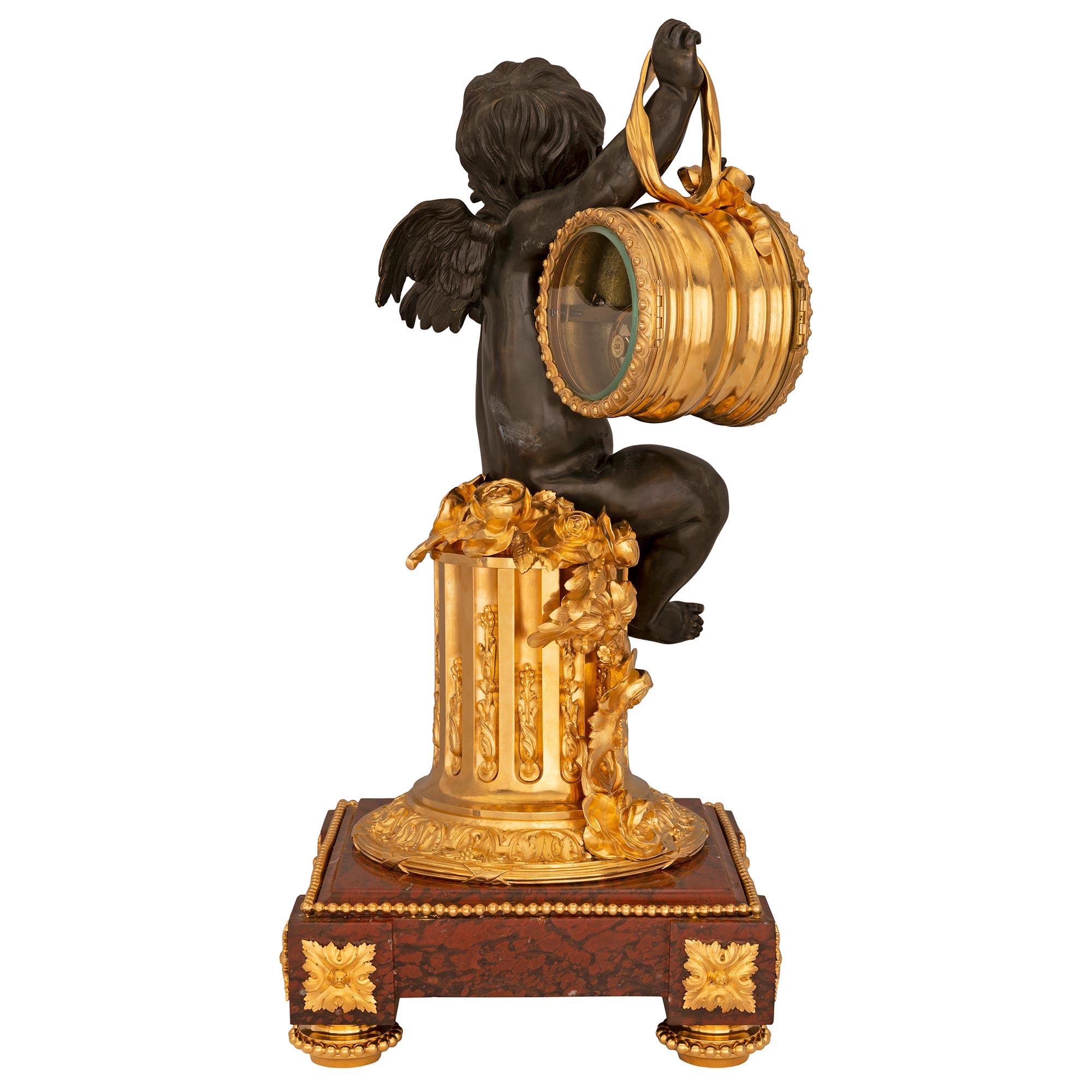 French 19th Century Belle Époque Period Bronze, Ormolu and Marble Clock In Good Condition For Sale In West Palm Beach, FL