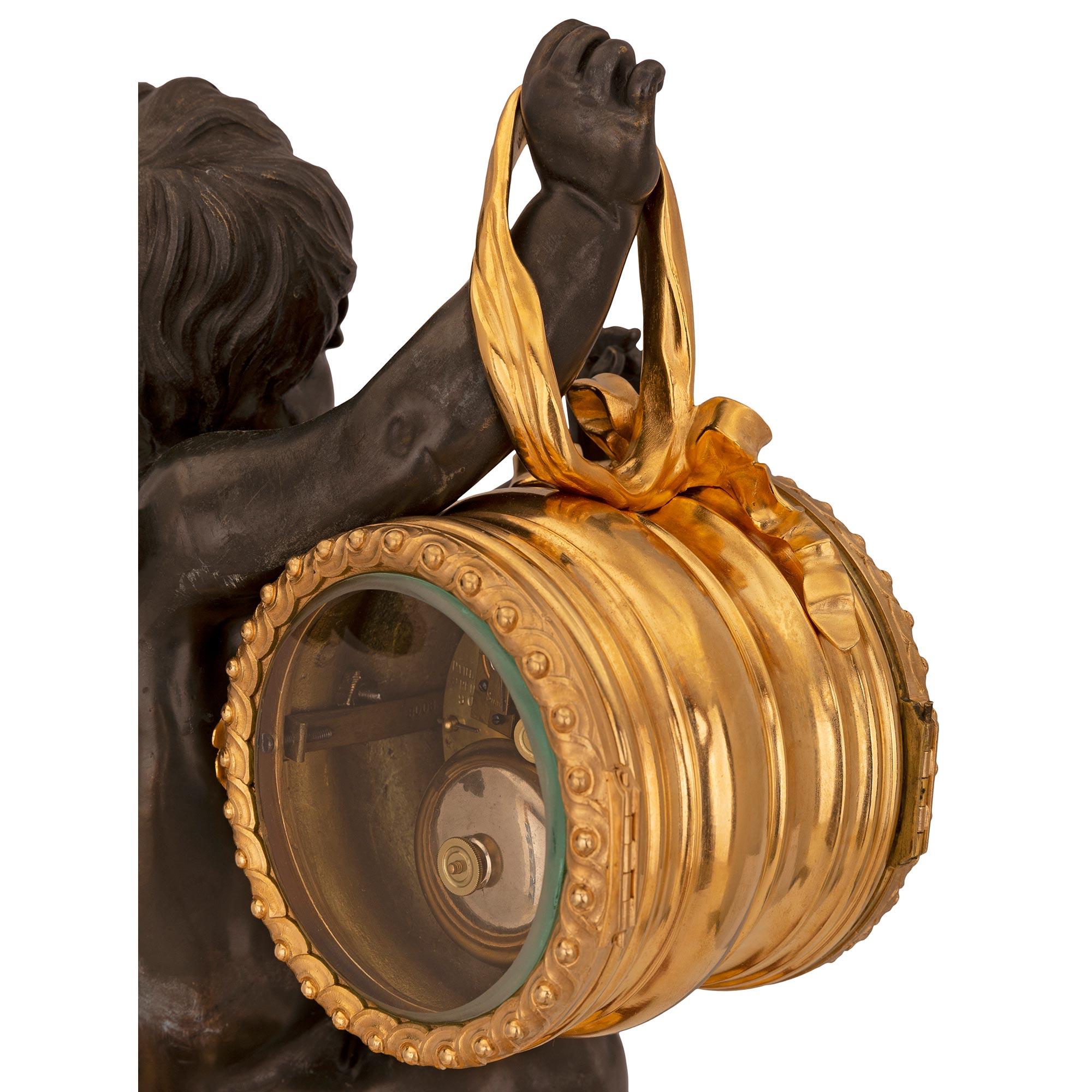 French 19th Century Belle Époque Period Bronze, Ormolu and Marble Clock For Sale 4