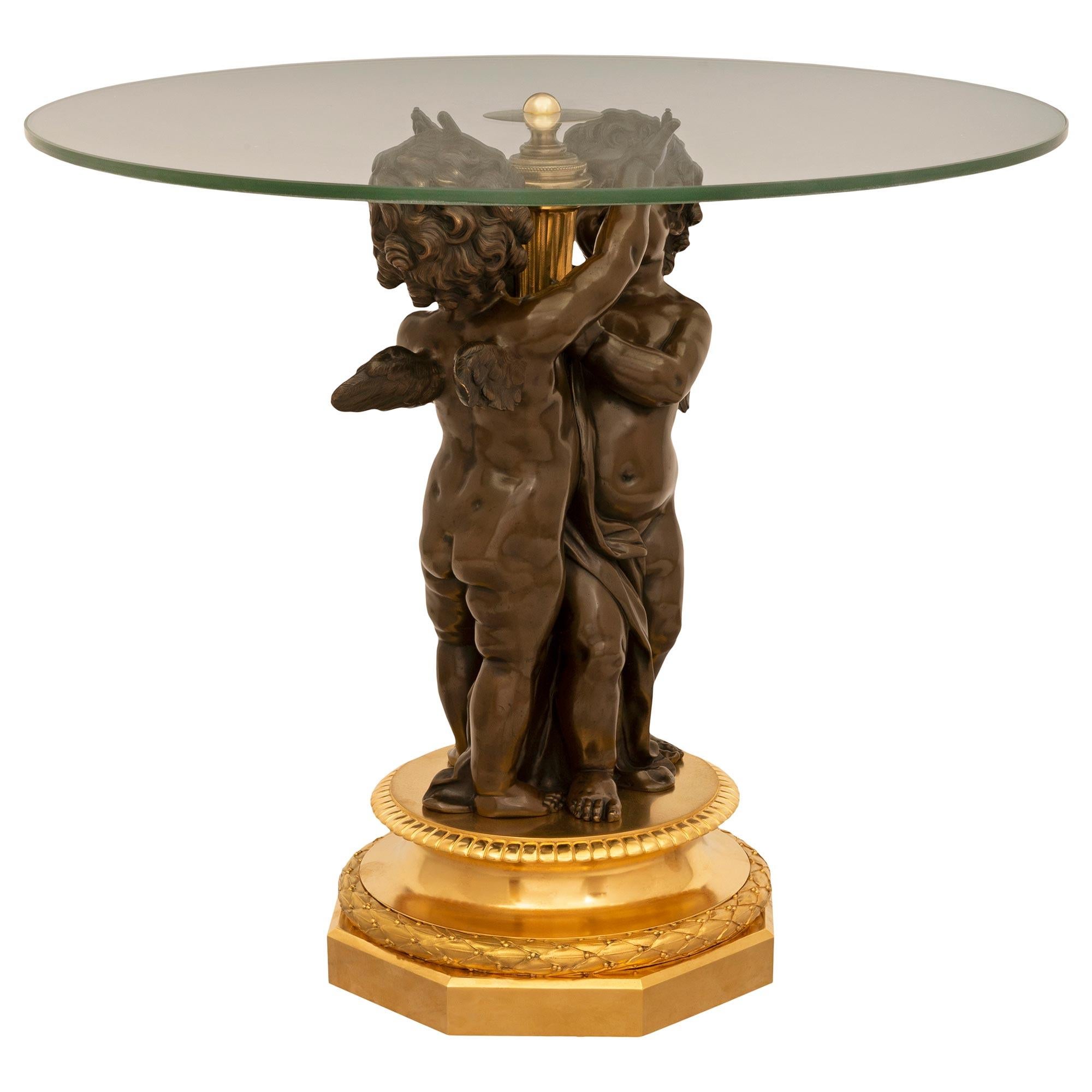 Louis XVI French 19th Century Belle Époque Period Bronze, Ormolu & Glass Side Table For Sale