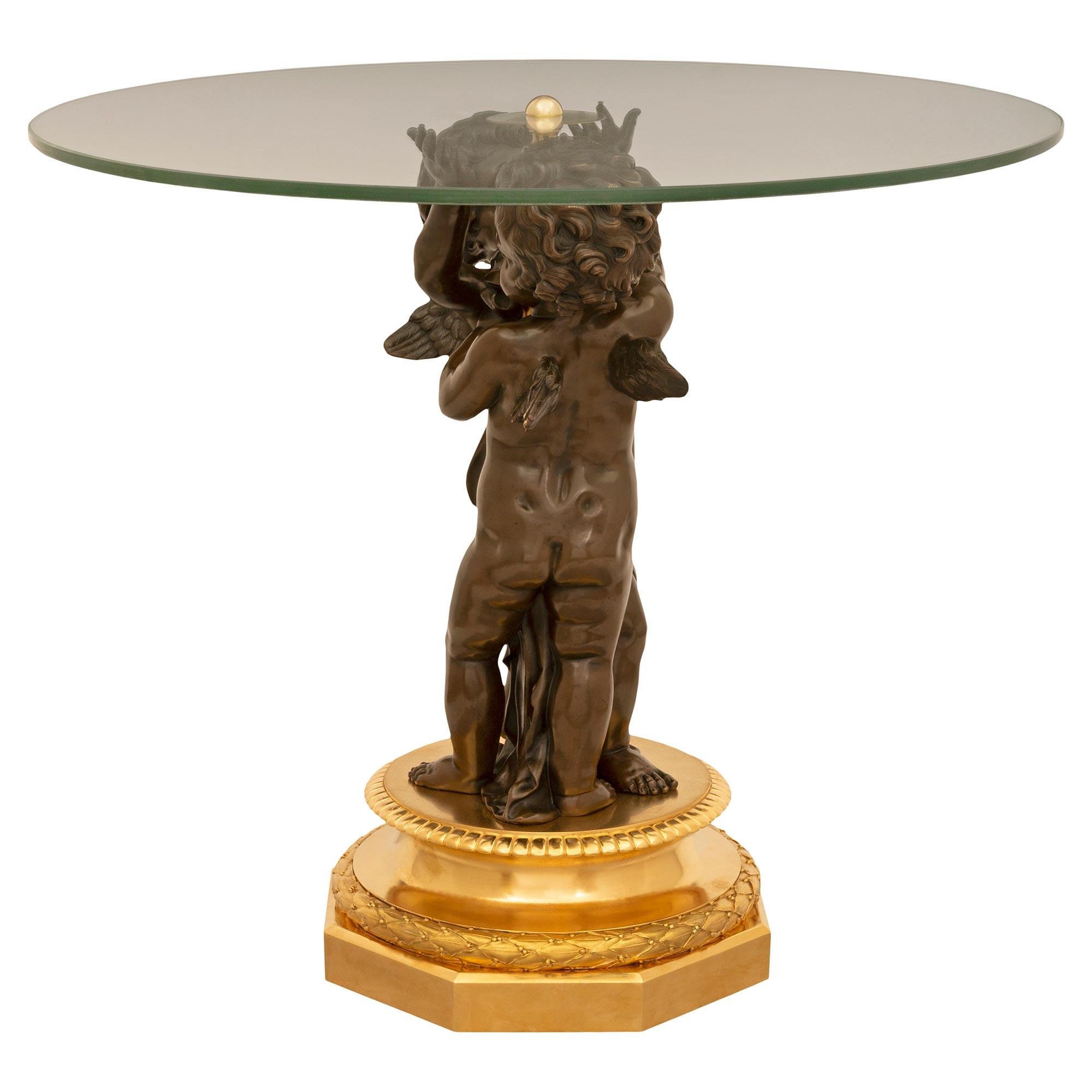 Patinated French 19th Century Belle Époque Period Bronze, Ormolu & Glass Side Table For Sale