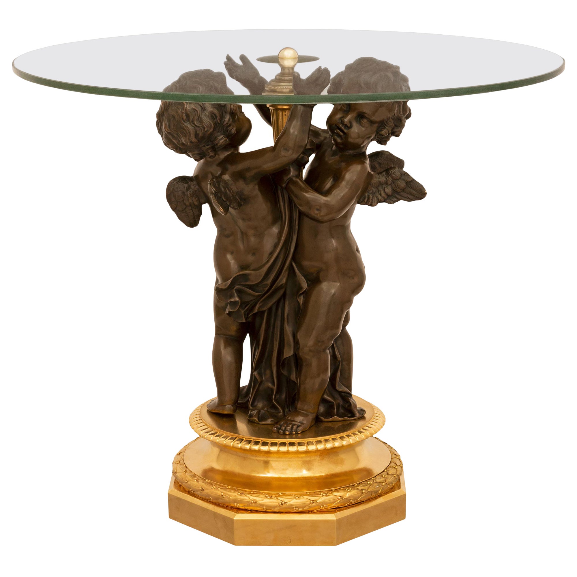 French 19th Century Belle Époque Period Bronze, Ormolu & Glass Side Table For Sale