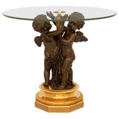Table d'appoint française d'époque Belle Époque du XIXe siècle en bronze, bronze doré et verre