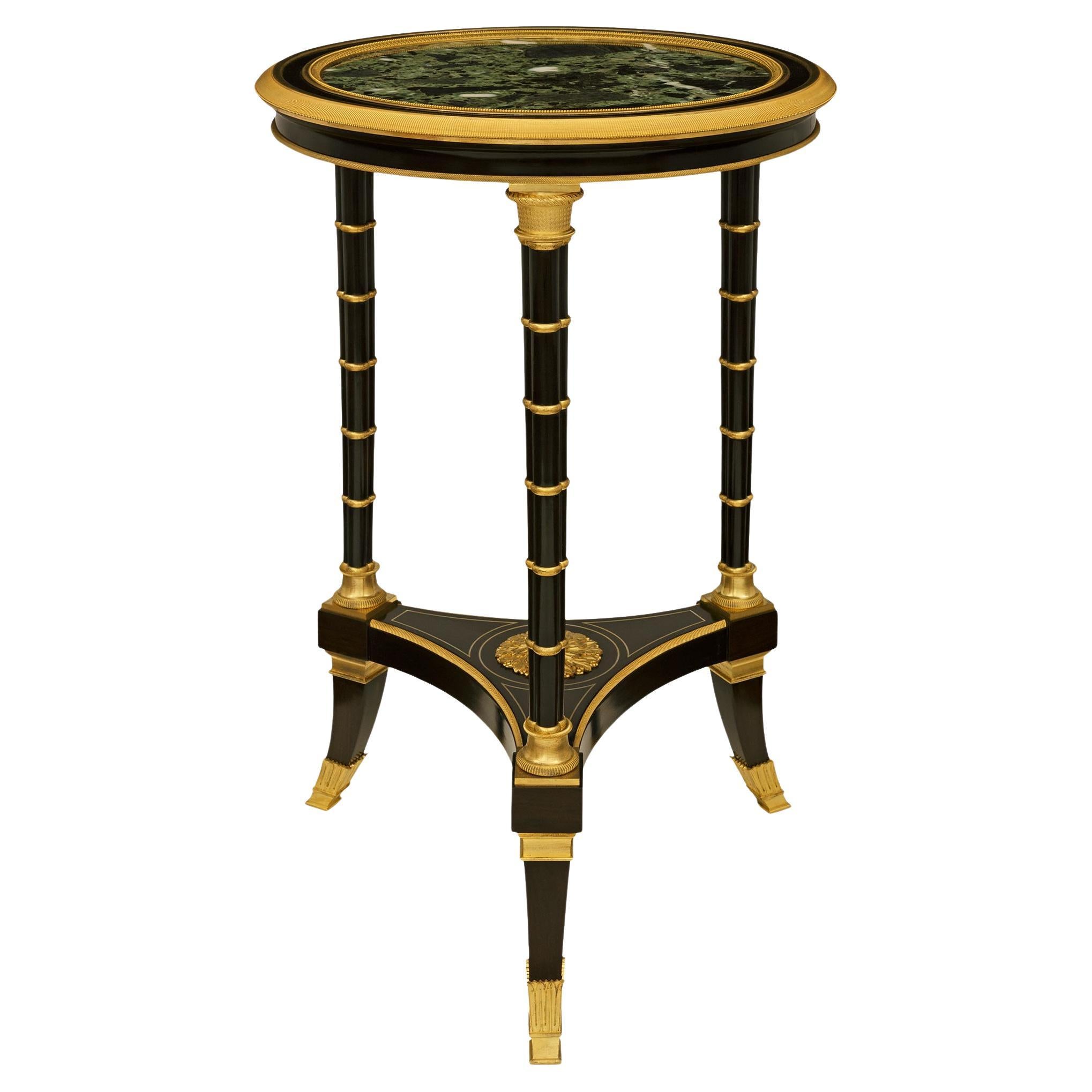 French 19th century Belle Epoque Period Ebony, Ormolu, and Marble side table
