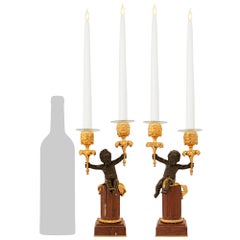 French 19th century Belle Époque period Louis XVI st. marble, Ormolu candelabras