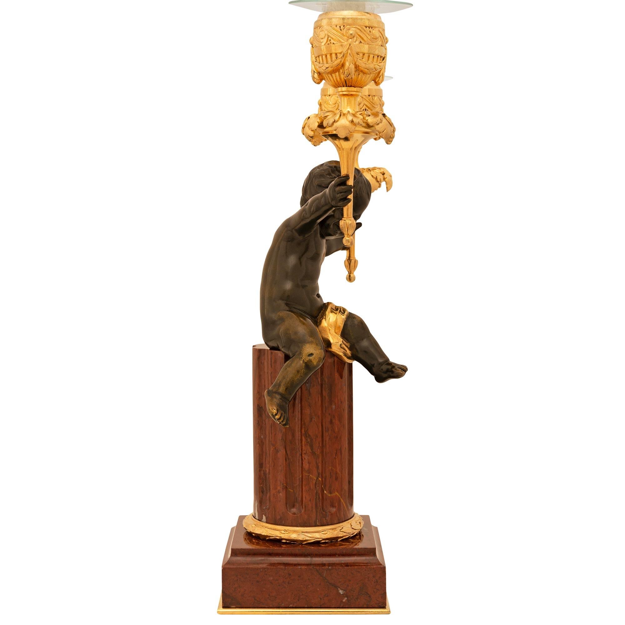 French 19th century Belle Époque period Louis XVI st. marble, Ormolu candelabras In Good Condition For Sale In West Palm Beach, FL