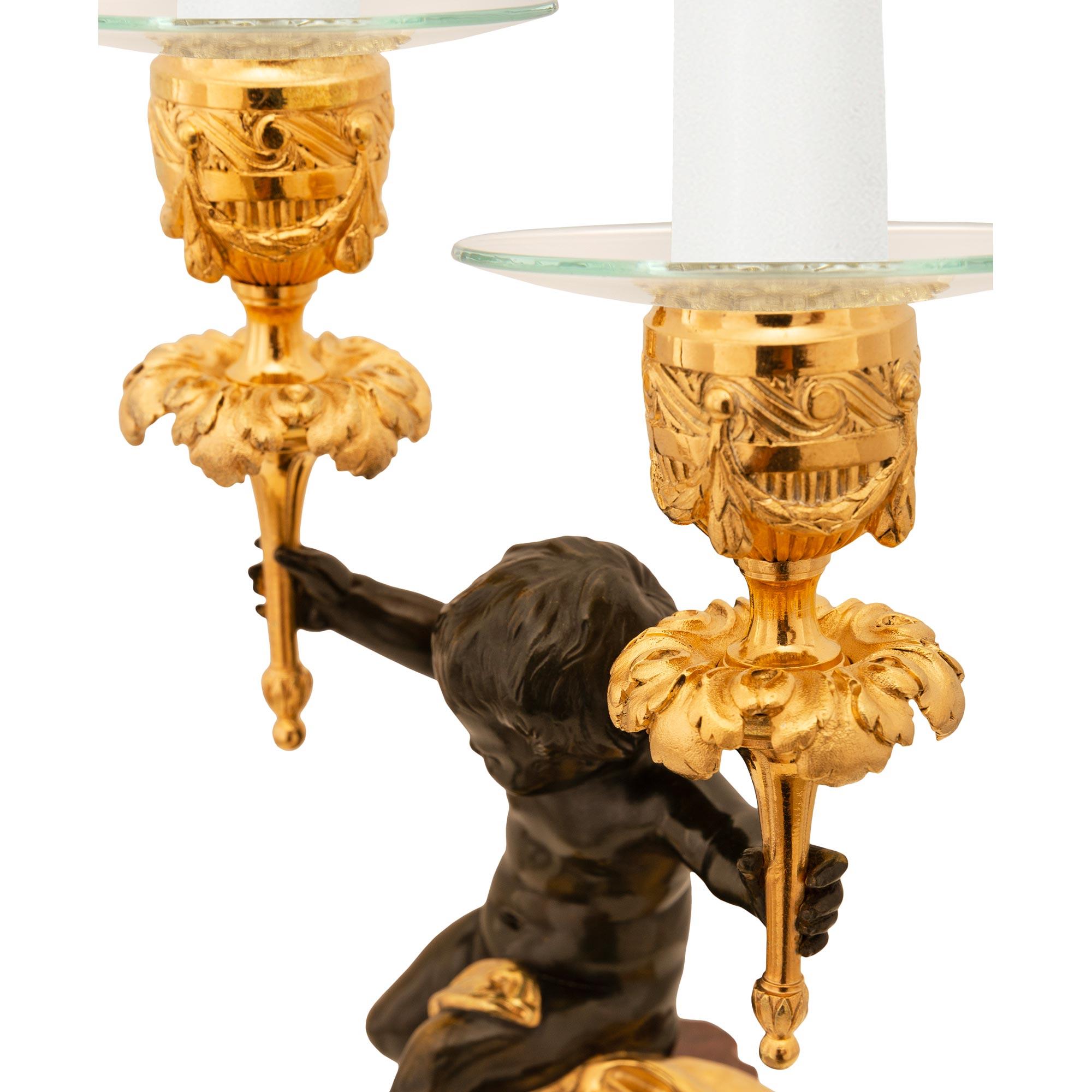 19th Century French 19th century Belle Époque period Louis XVI st. marble, Ormolu candelabras For Sale