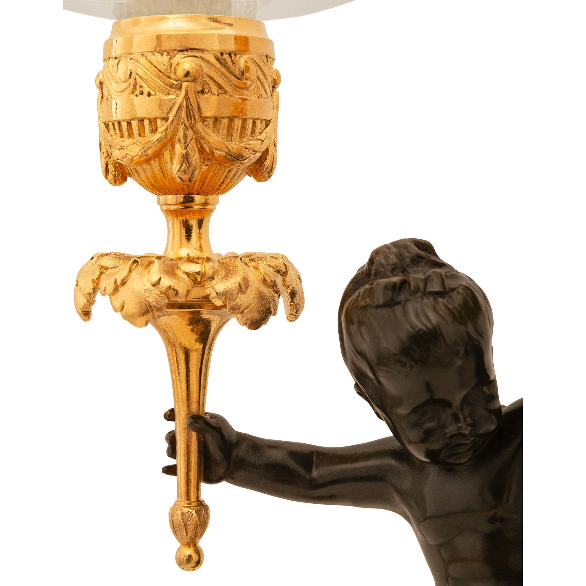 Bronze French 19th century Belle Époque period Louis XVI st. marble, Ormolu candelabras For Sale