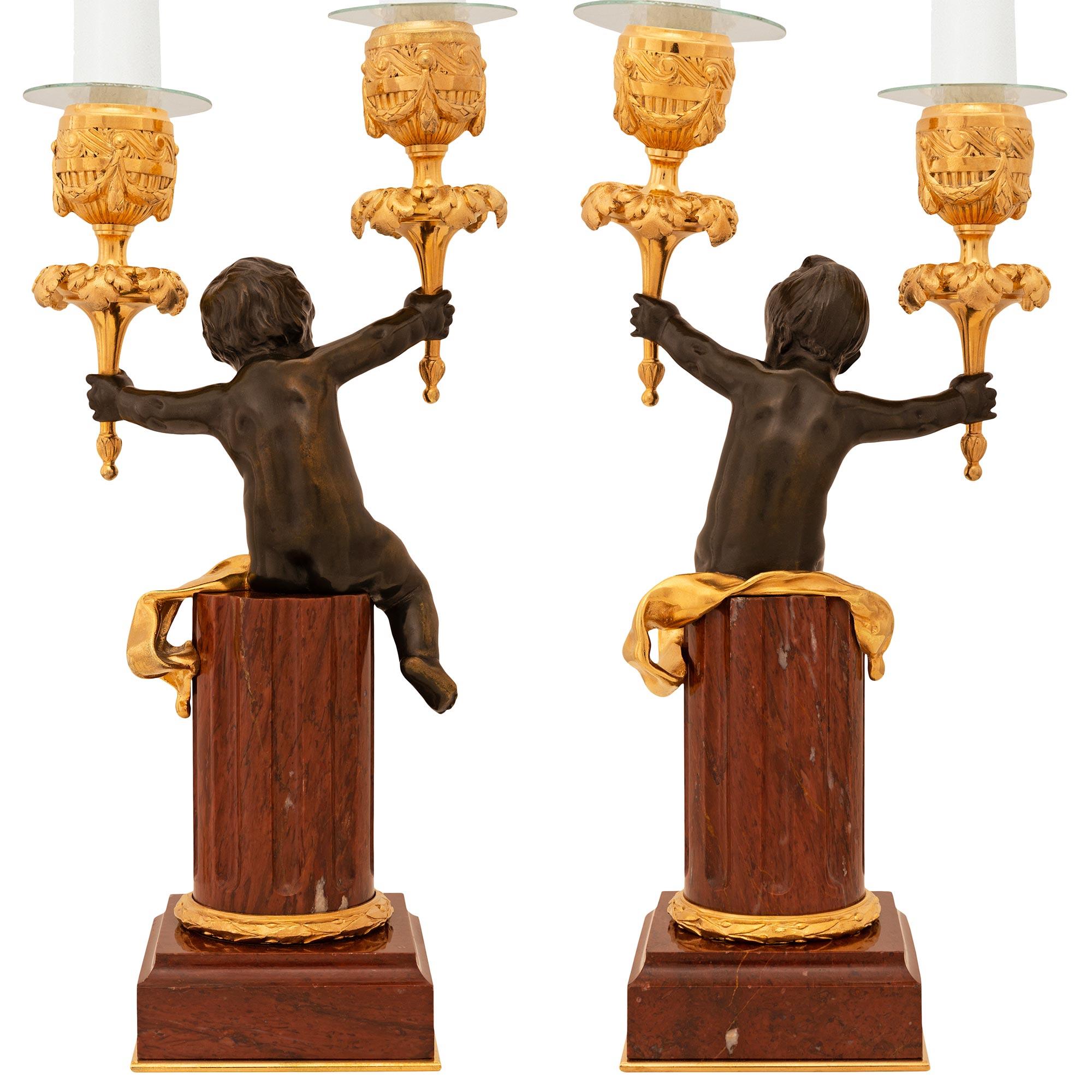 French 19th century Belle Époque period Louis XVI st. marble, Ormolu candelabras For Sale 3