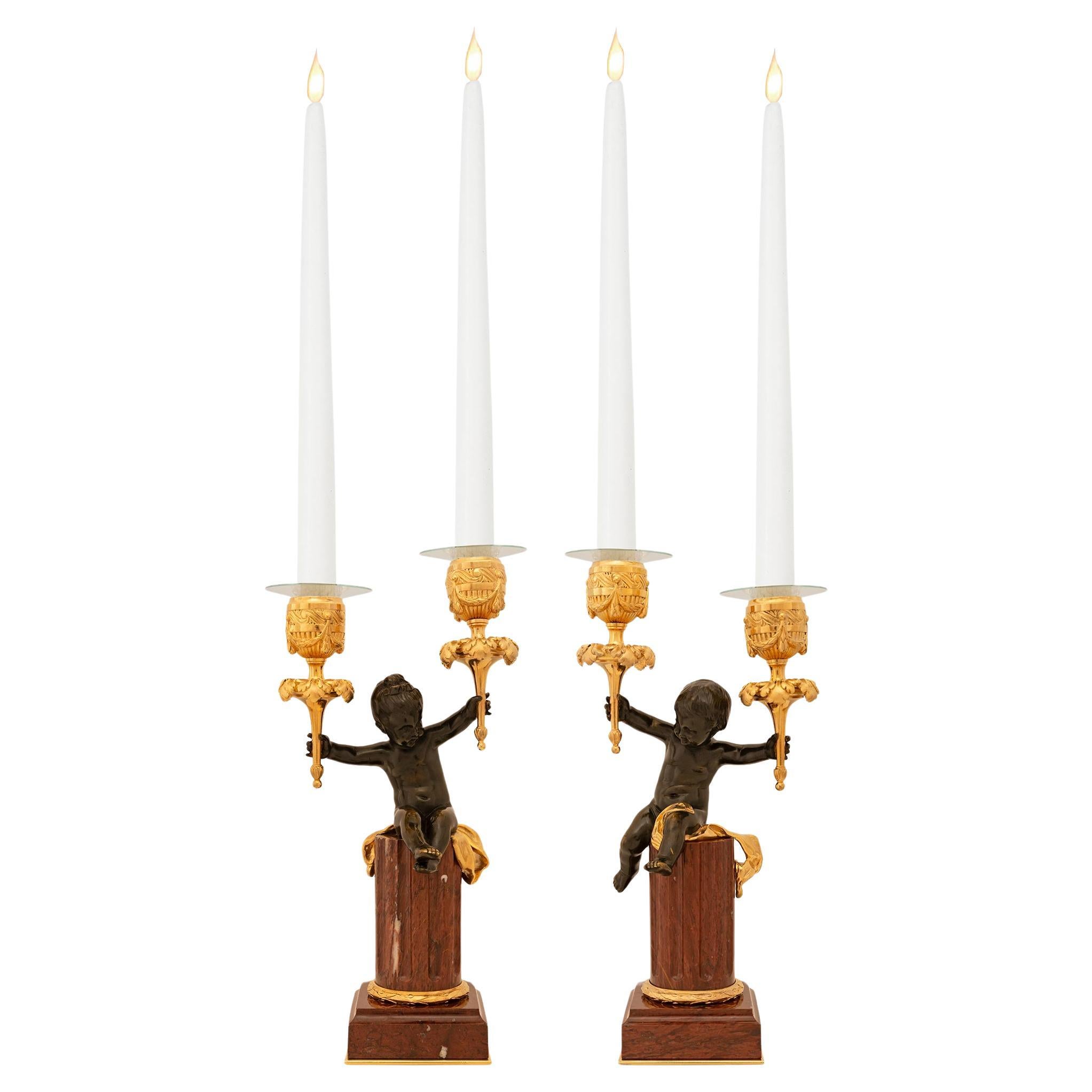 Candelabri francesi del XIX secolo in stile Belle Époque, marmo Luigi XVI e Ormolu