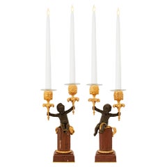 French 19th century Belle Époque period Louis XVI st. marble, Ormolu candelabras