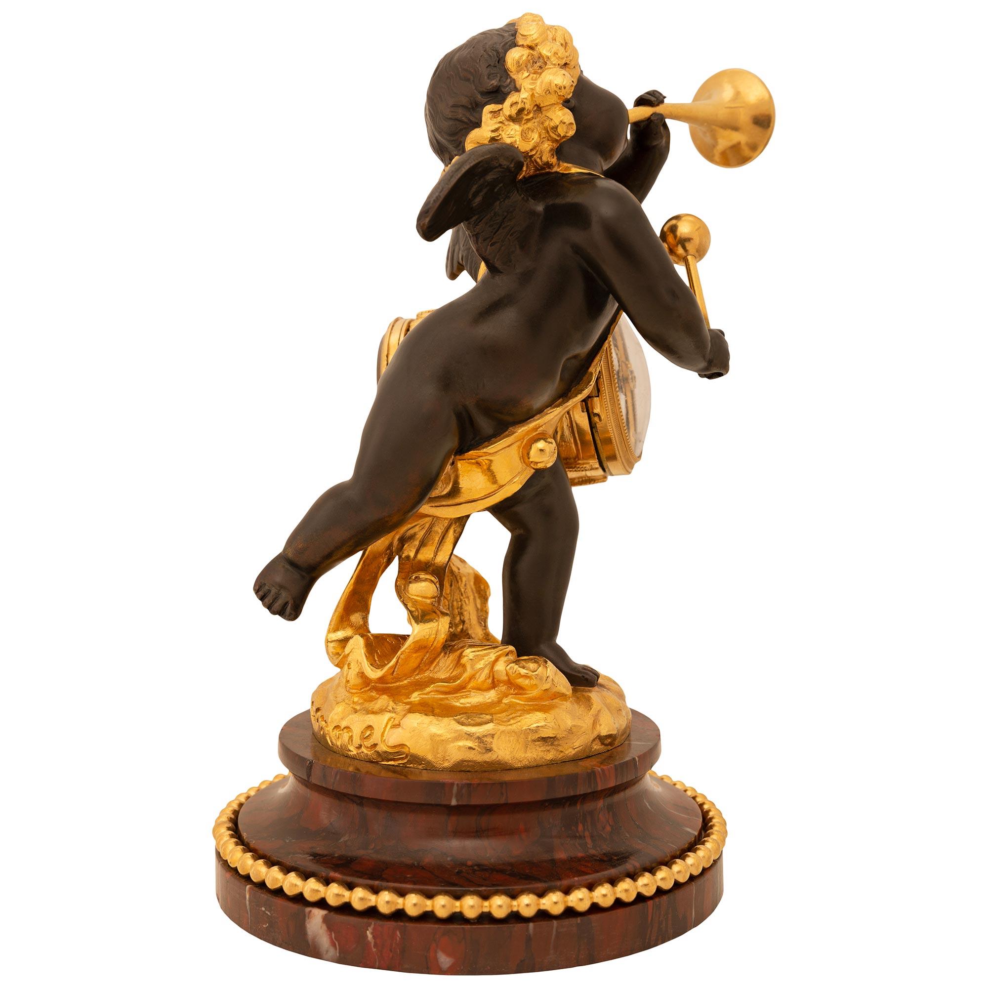 French 19th century Belle Époque period Louis XVI st. patinated Bronze, clock In Good Condition For Sale In West Palm Beach, FL