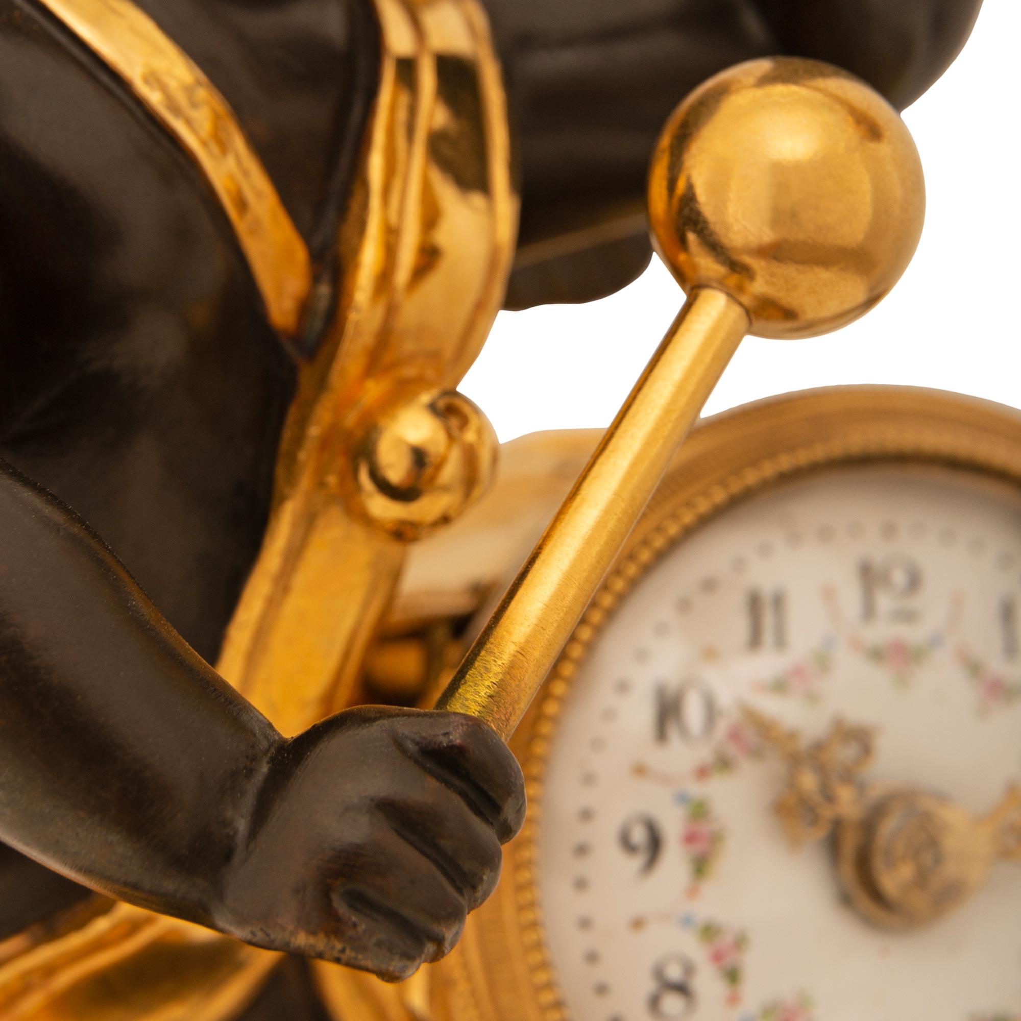 French 19th century Belle Époque period Louis XVI st. patinated Bronze, clock For Sale 3