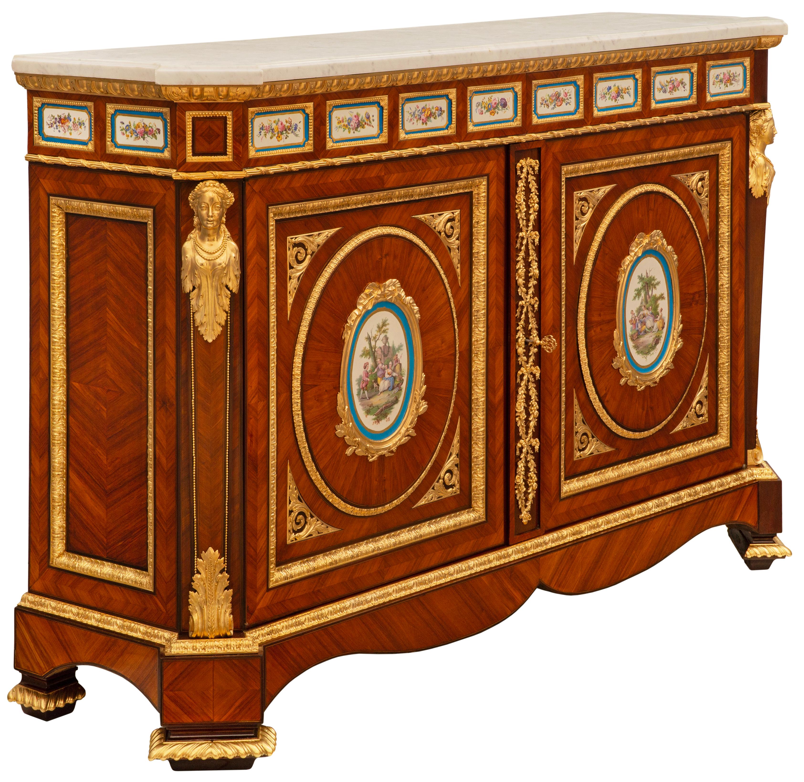 19th Century French 19th century Belle Époque period Louis XVI st. white Carrara cabinet For Sale