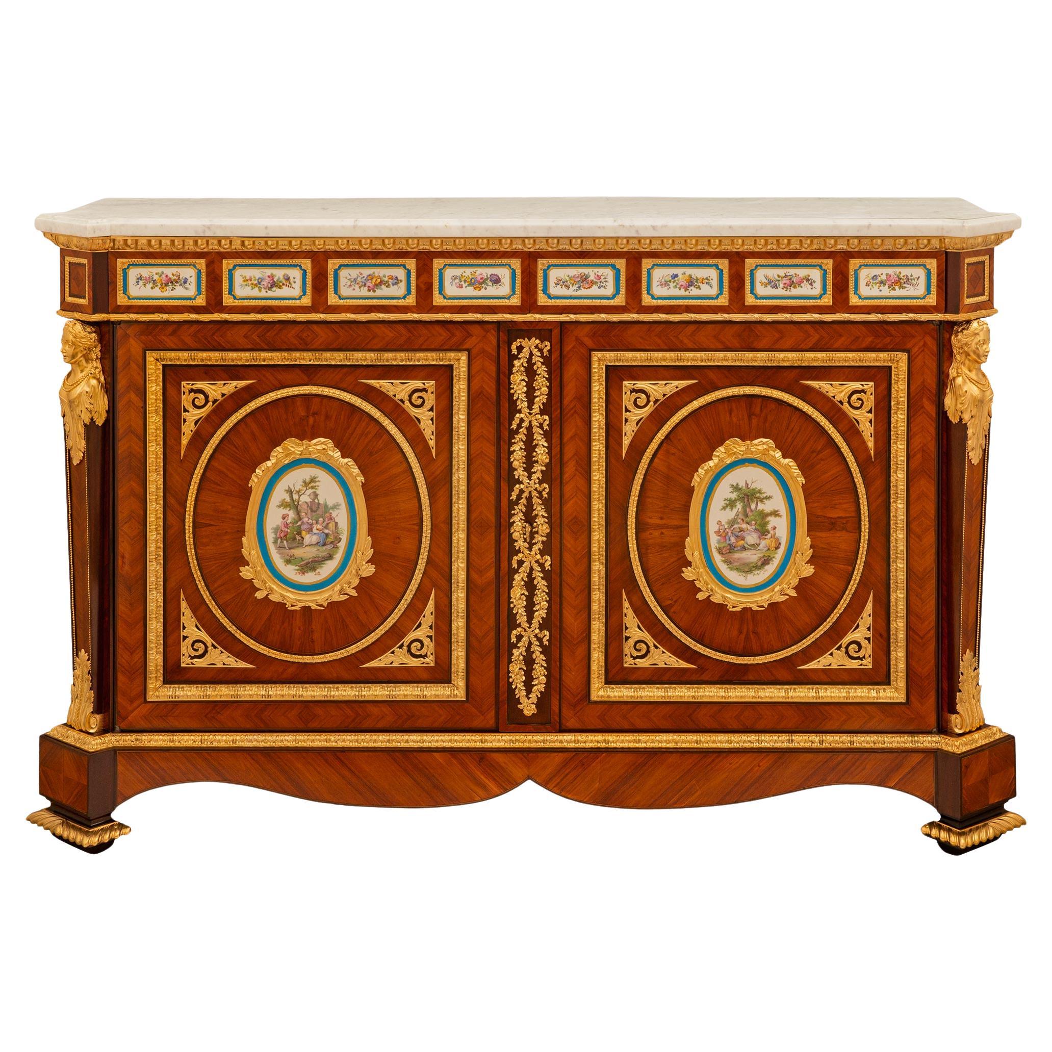 French 19th century Belle Époque period Louis XVI st. white Carrara cabinet For Sale